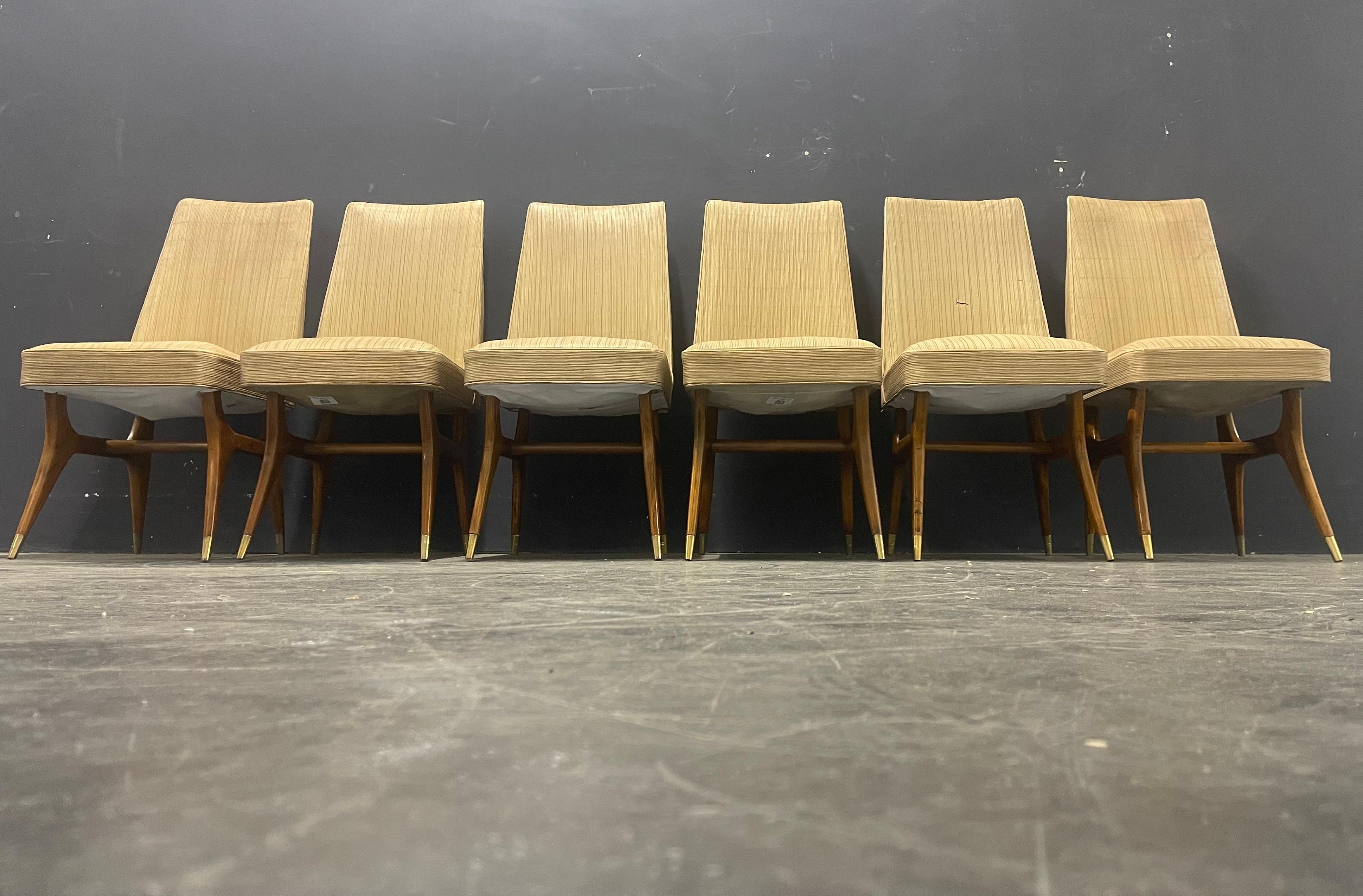 Mid-Century Modern rare set of 6 chairs by  melchiorre bega For Sale