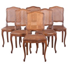 Rare Set of 6 Country French Caned Chairs, circa 1940