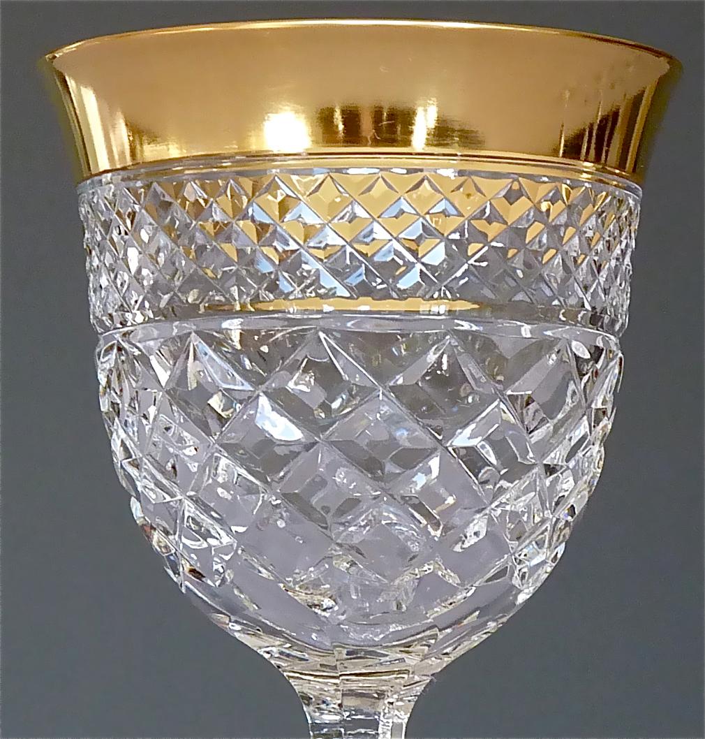 Faceted Rare Set of 6 Dessert Wine Glasses Gold Crystal Stemware Josephinenhuette Moser For Sale