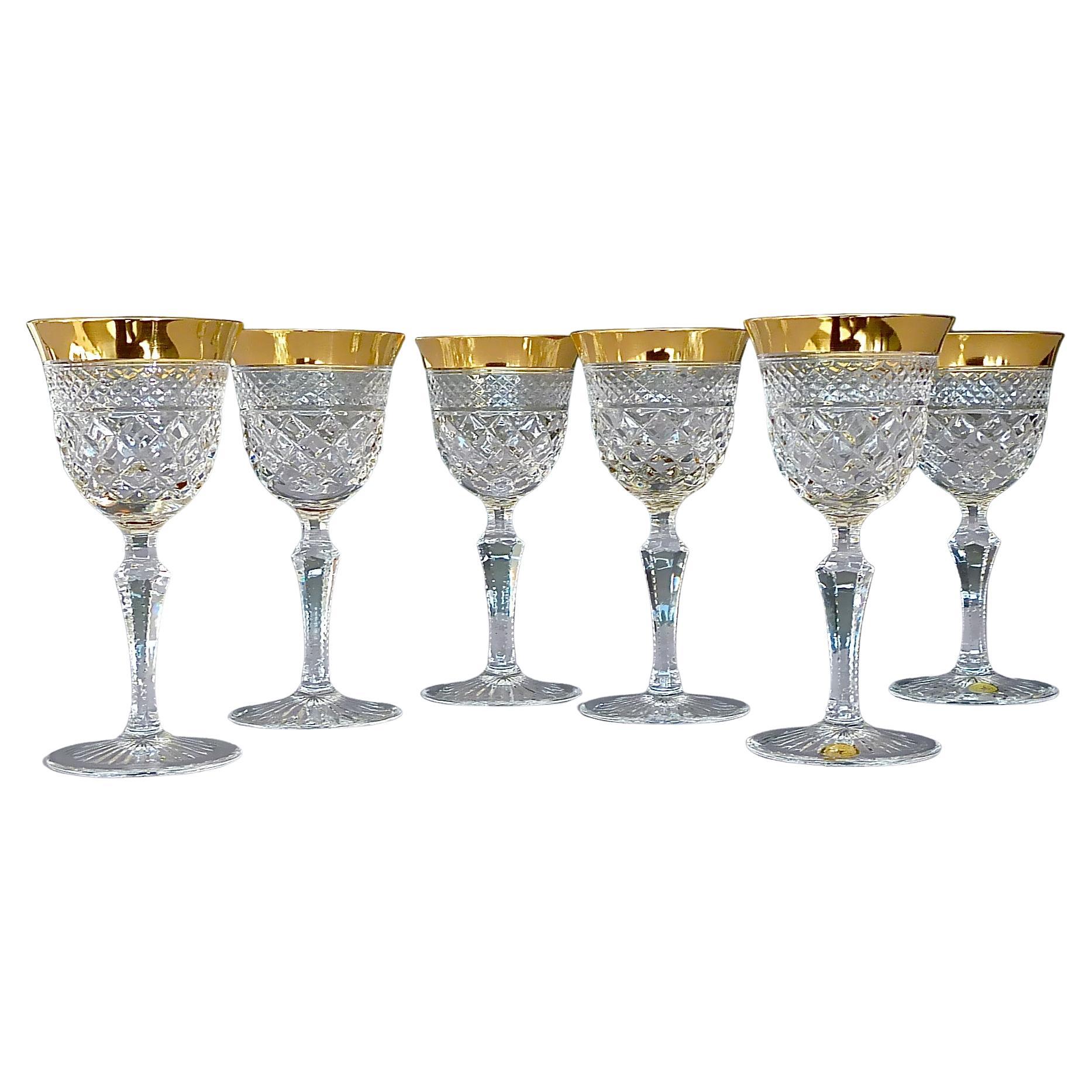Rare Set of 6 Dessert Wine Glasses Gold Crystal Stemware Josephinenhuette Moser