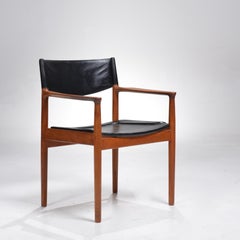 Raro set di 6 sedie da pranzo di Erik Wørts in teak e cuoio