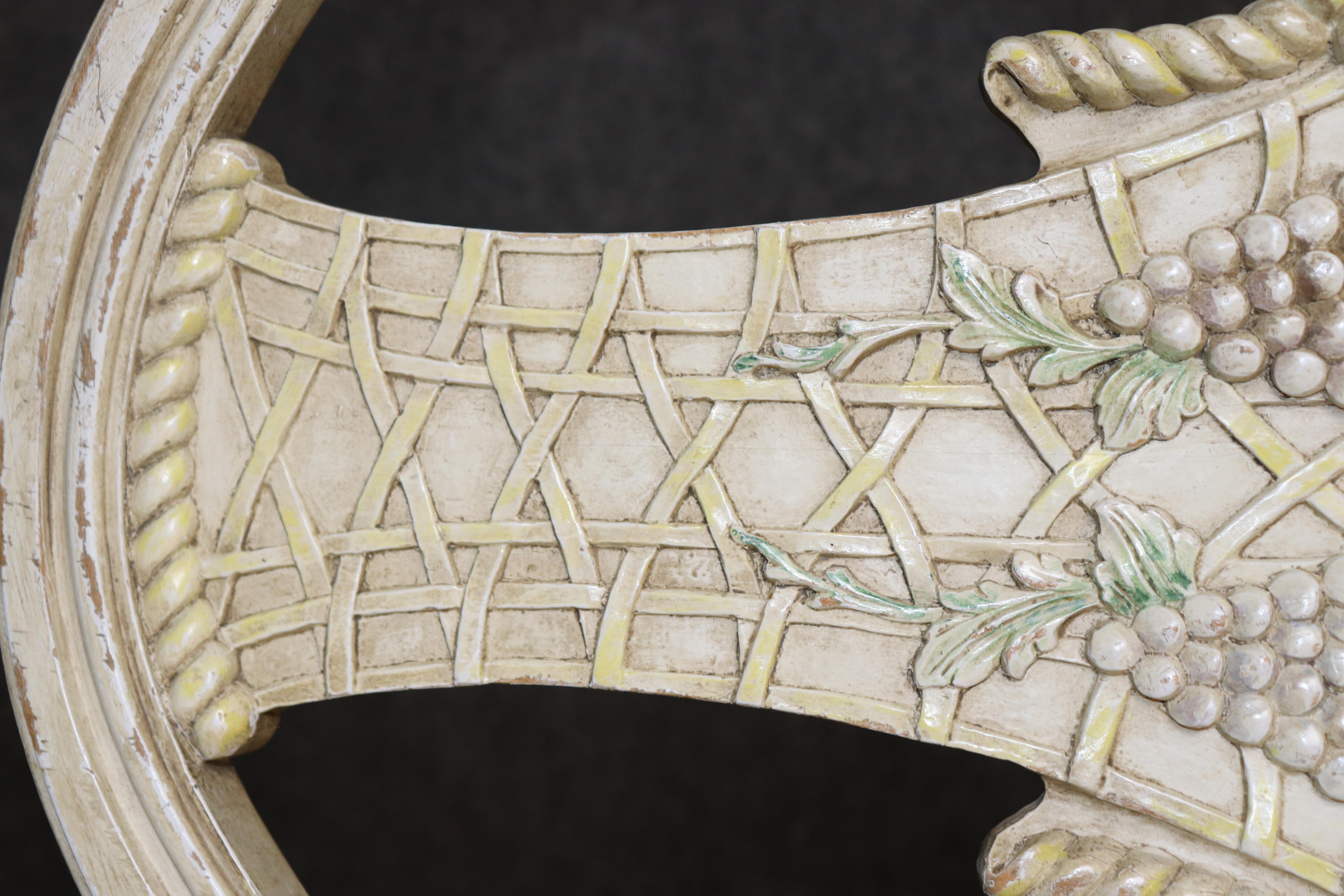 Rare set of 6 Directoire Dining Chairs with Elaborate Carved Backs For Sale 10