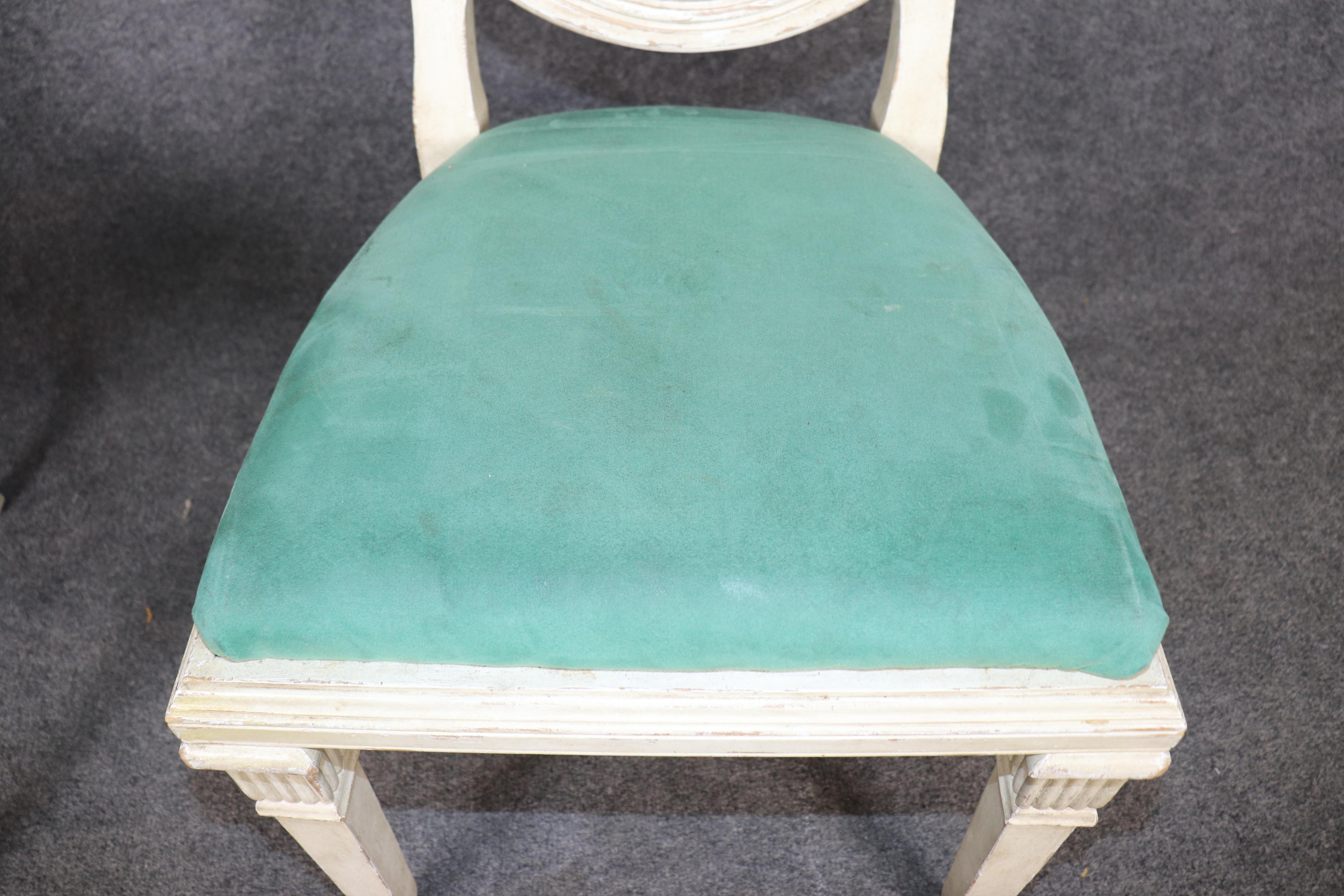 Rare set of 6 Directoire Dining Chairs with Elaborate Carved Backs For Sale 12