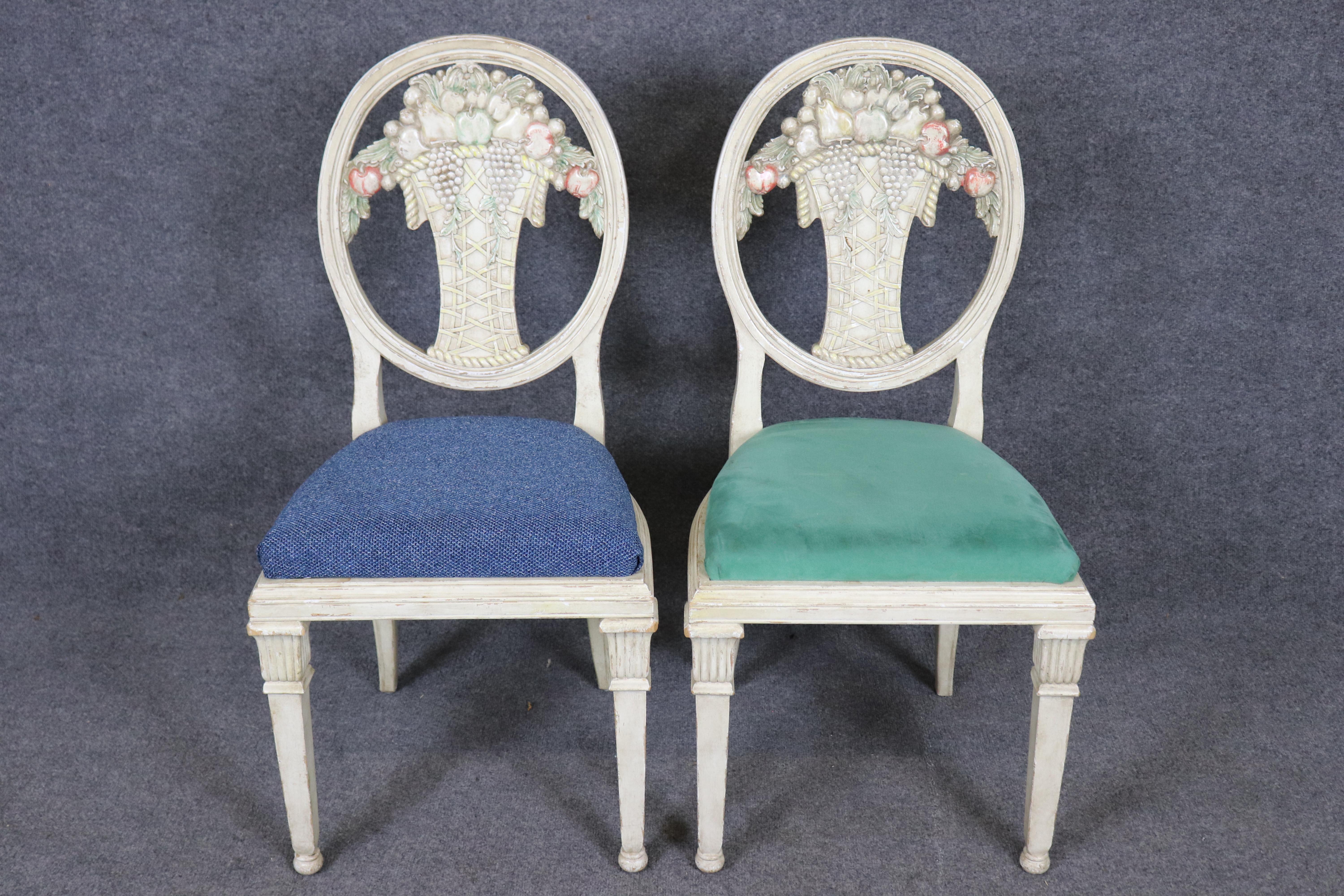 Mid-20th Century Rare set of 6 Directoire Dining Chairs with Elaborate Carved Backs For Sale