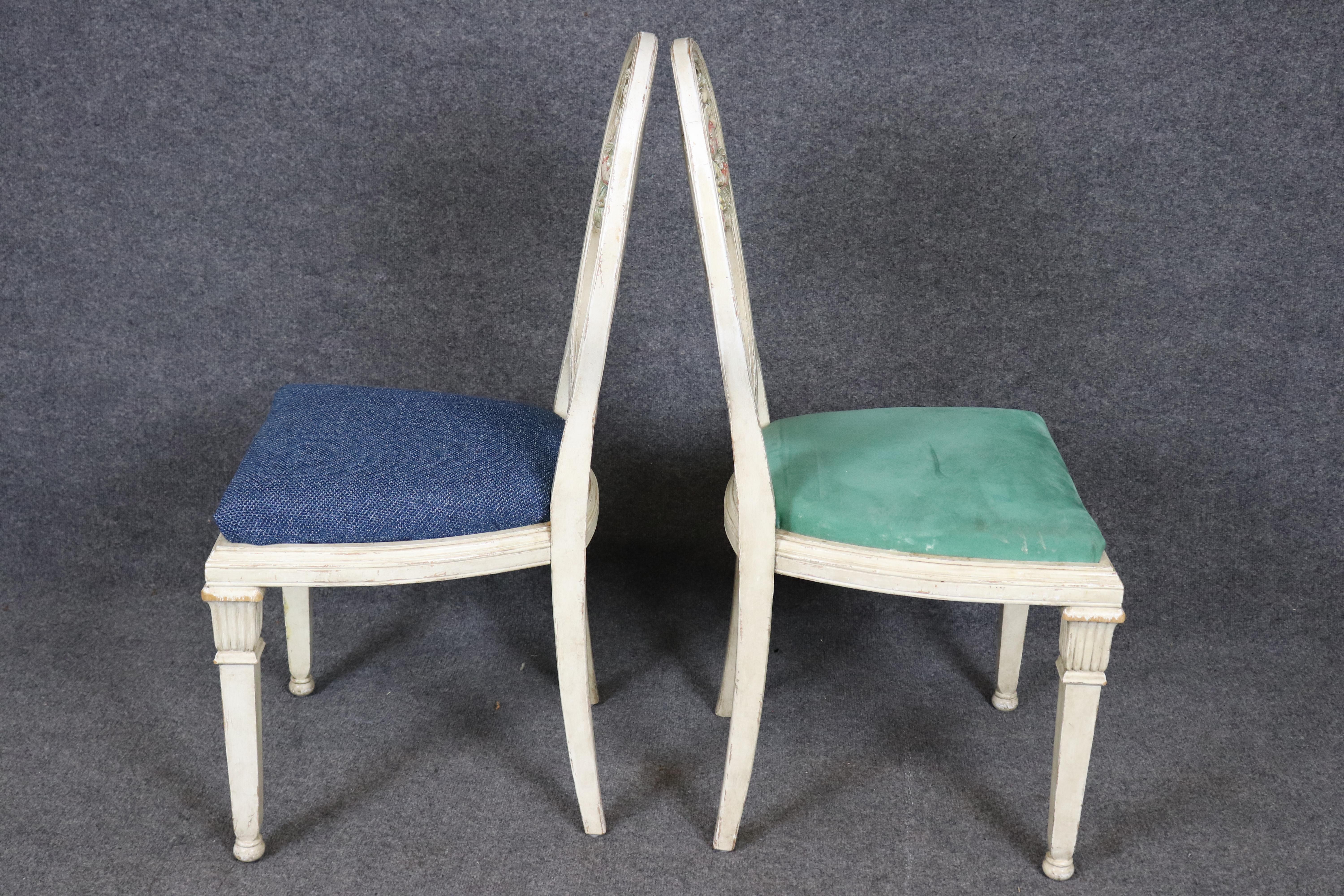 Beech Rare set of 6 Directoire Dining Chairs with Elaborate Carved Backs For Sale