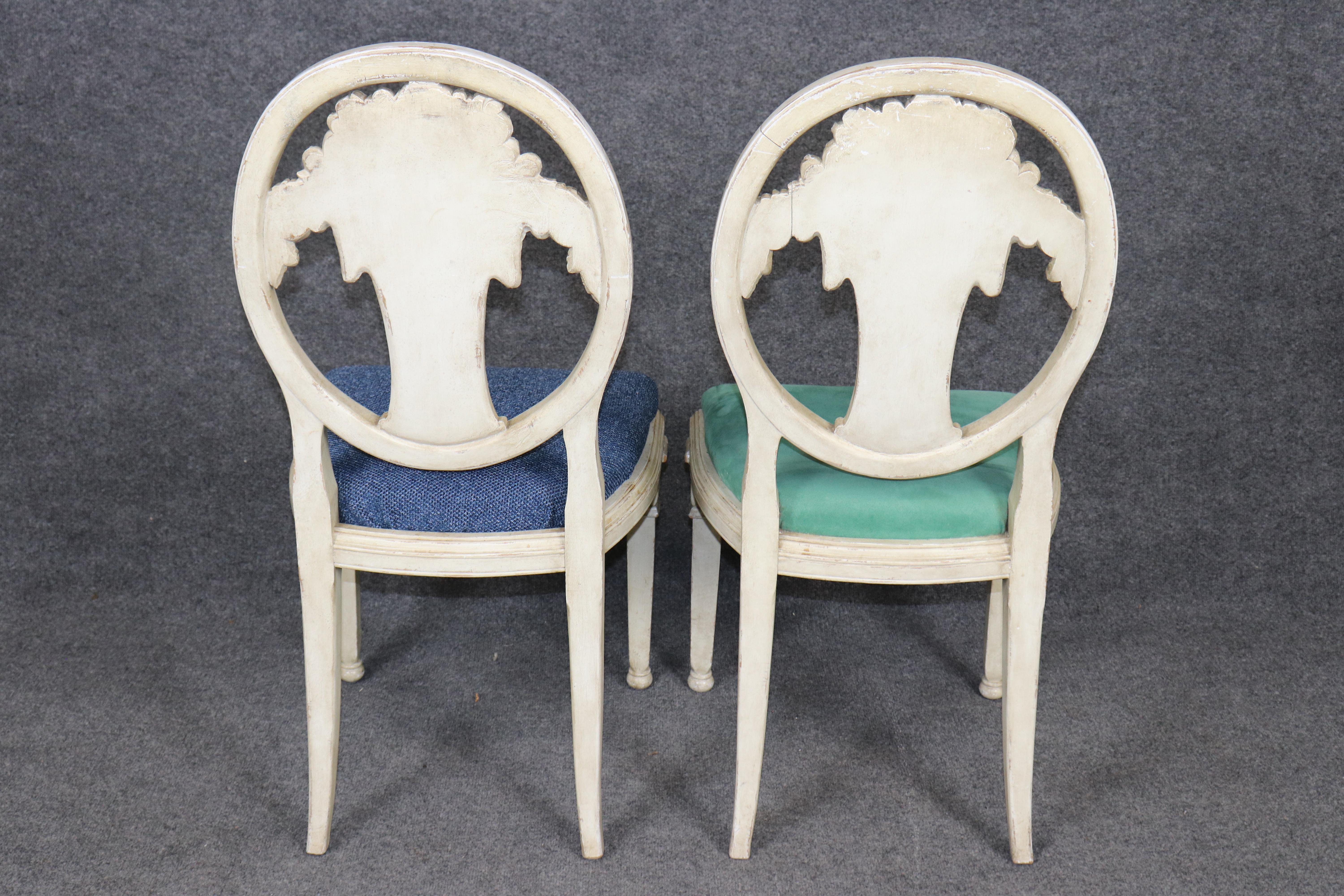 Rare set of 6 Directoire Dining Chairs with Elaborate Carved Backs For Sale 1