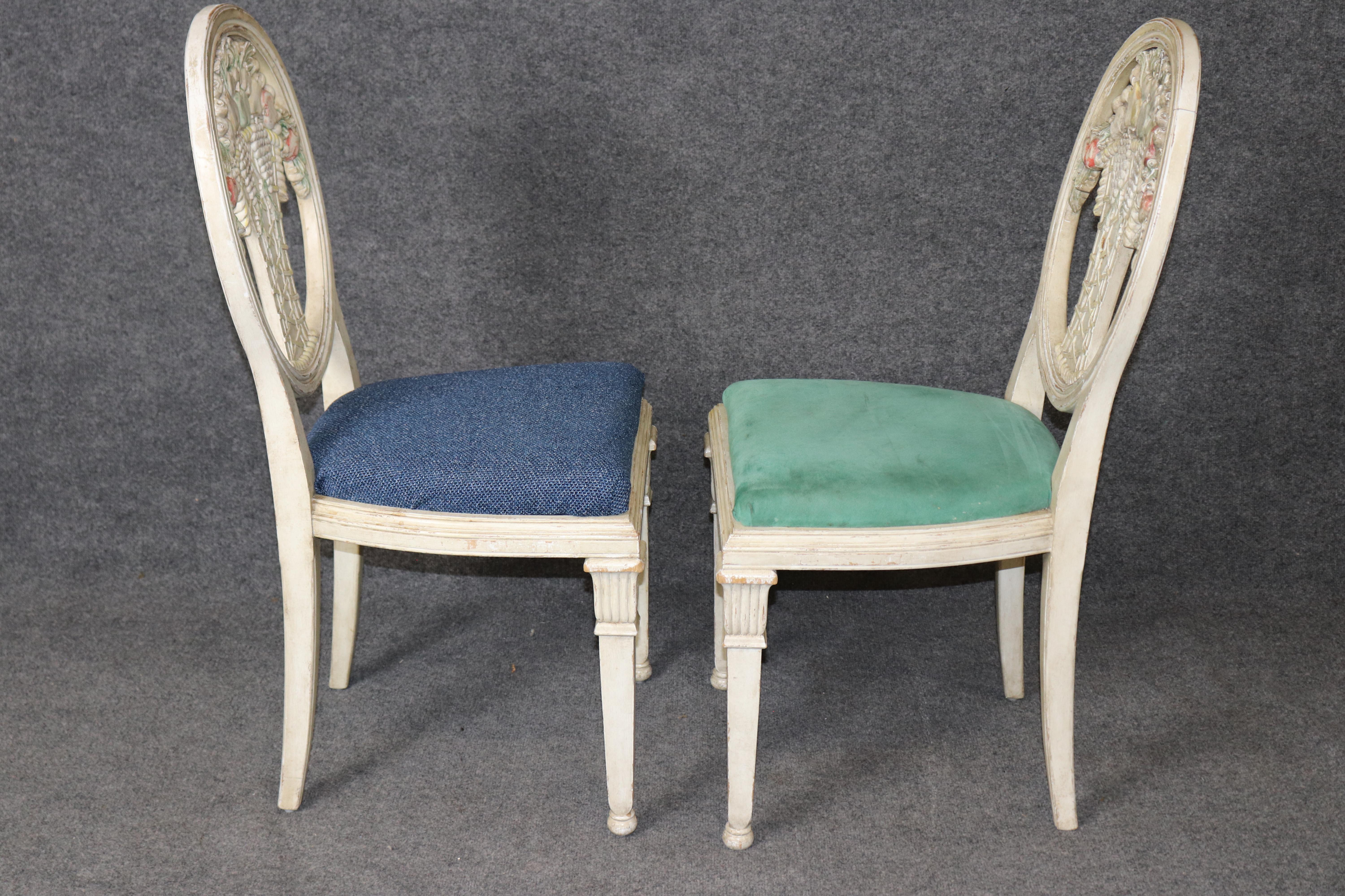 Rare set of 6 Directoire Dining Chairs with Elaborate Carved Backs For Sale 2