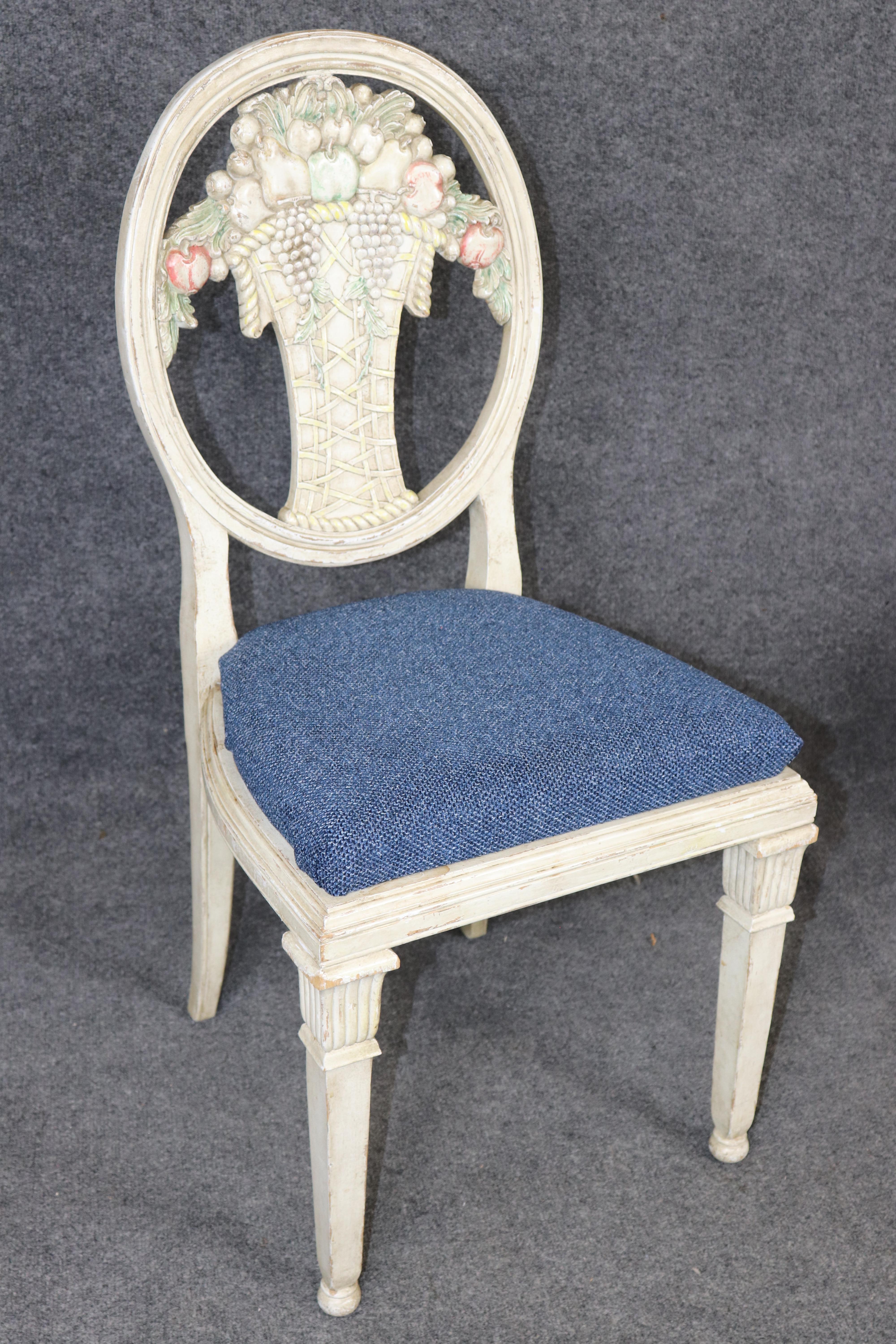 Rare set of 6 Directoire Dining Chairs with Elaborate Carved Backs For Sale 3