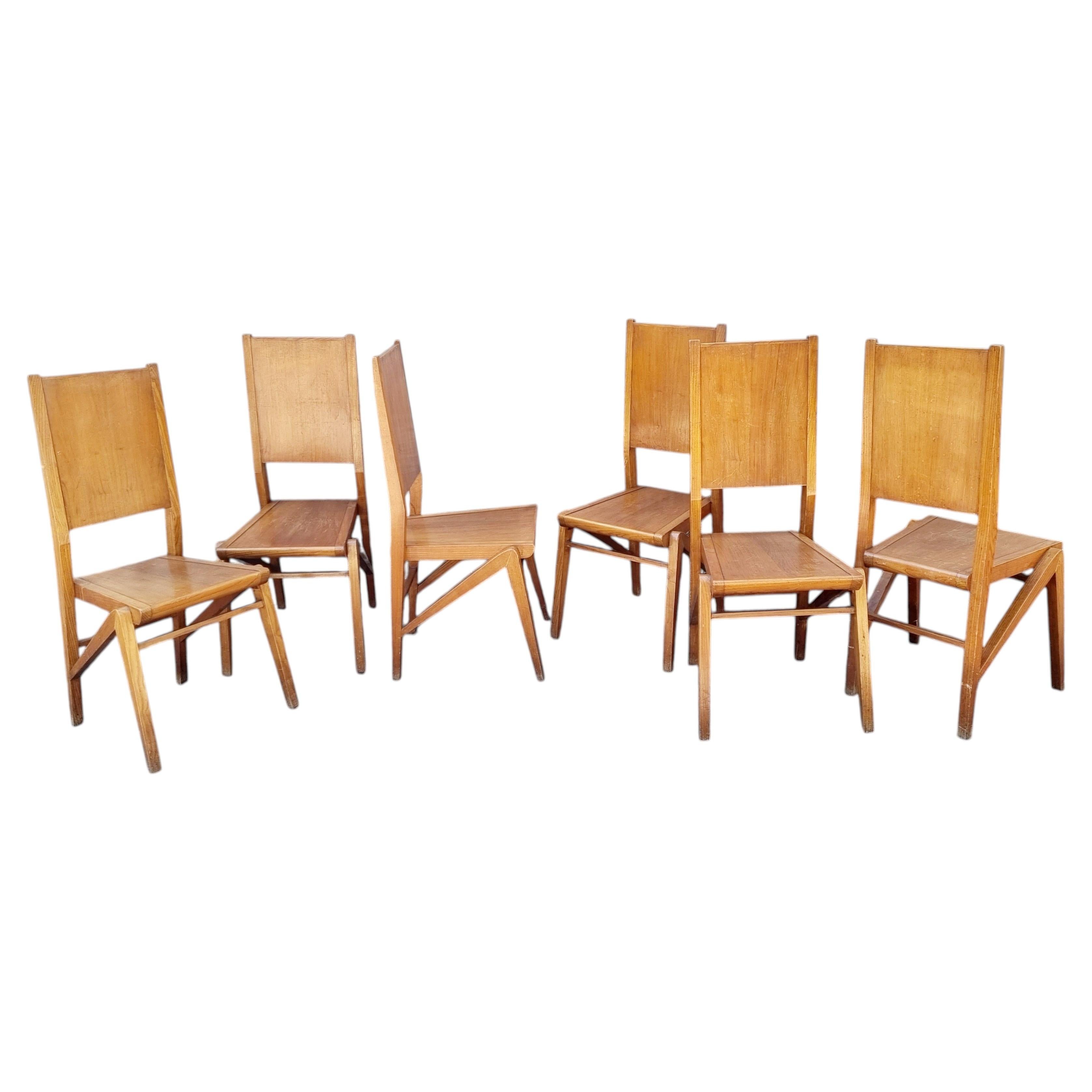 Rare Set of 6 Italian Dining Room Chairs, Italy 50s