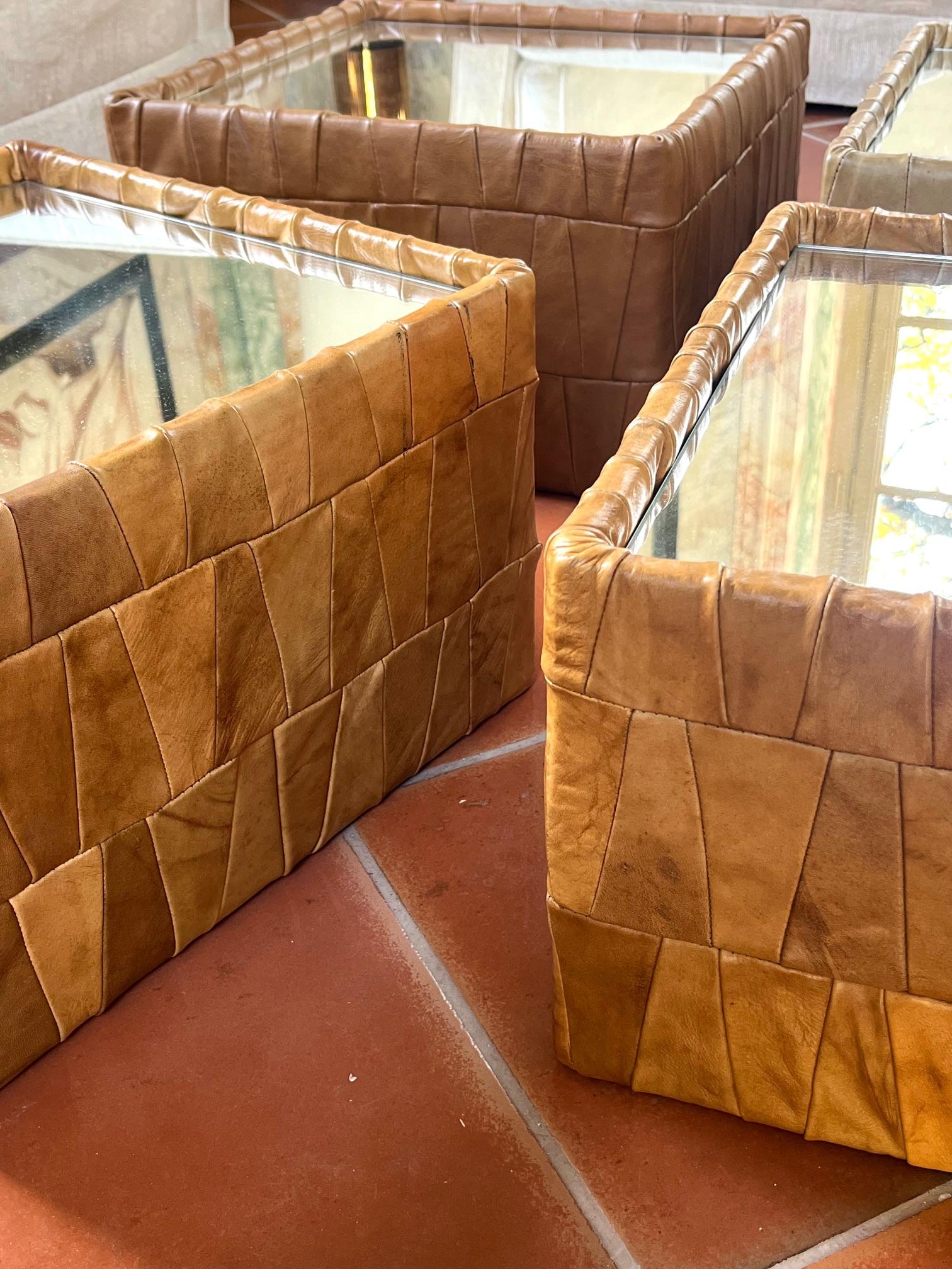 Rare set of 6 leather square tables, by De Sede, 1970's For Sale 6