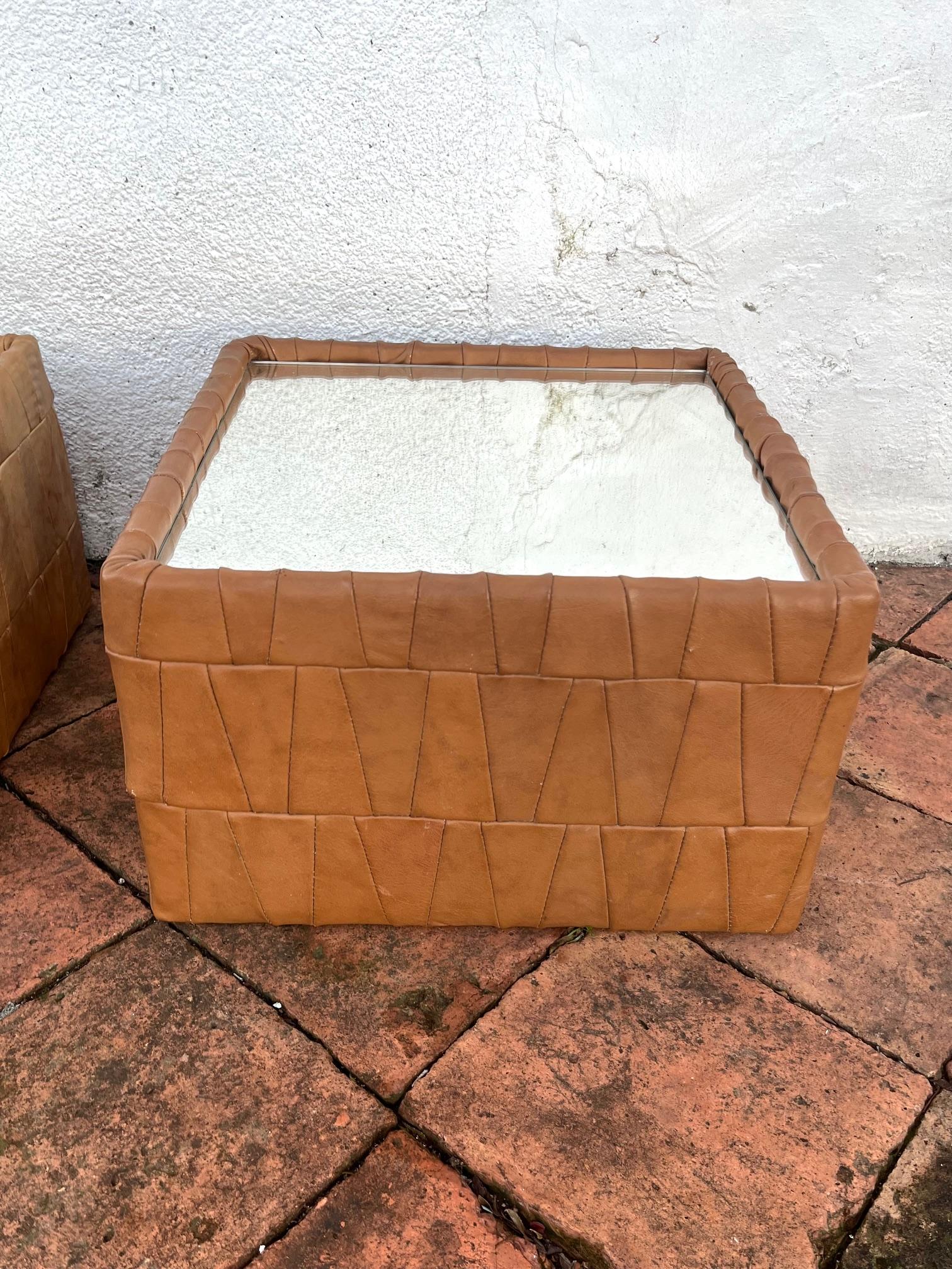 Rare set of 6 leather square tables, by De Sede, 1970's For Sale 2