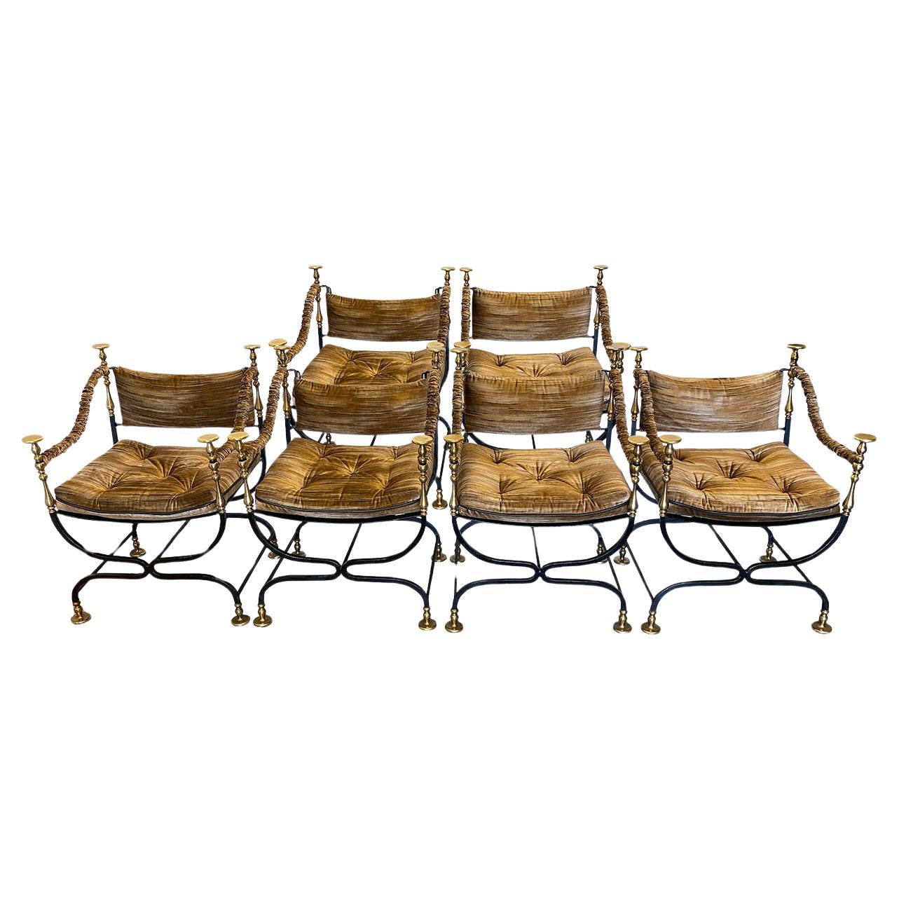 Rare Set of 6 Maison Jansen Curule Chairs For Sale