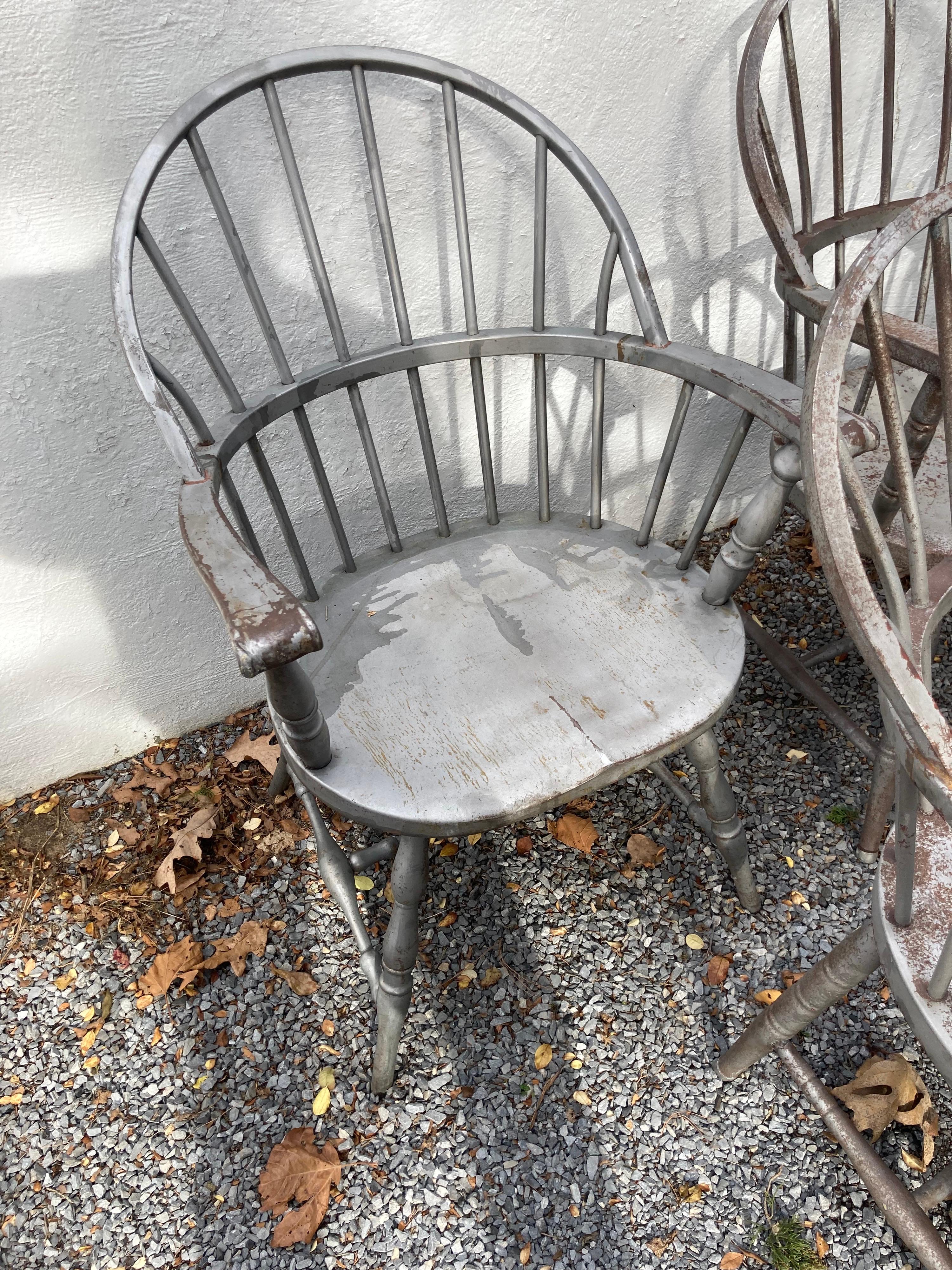 Rare Set of 6 Metal Windsor Chairs In Fair Condition For Sale In East Hampton, NY