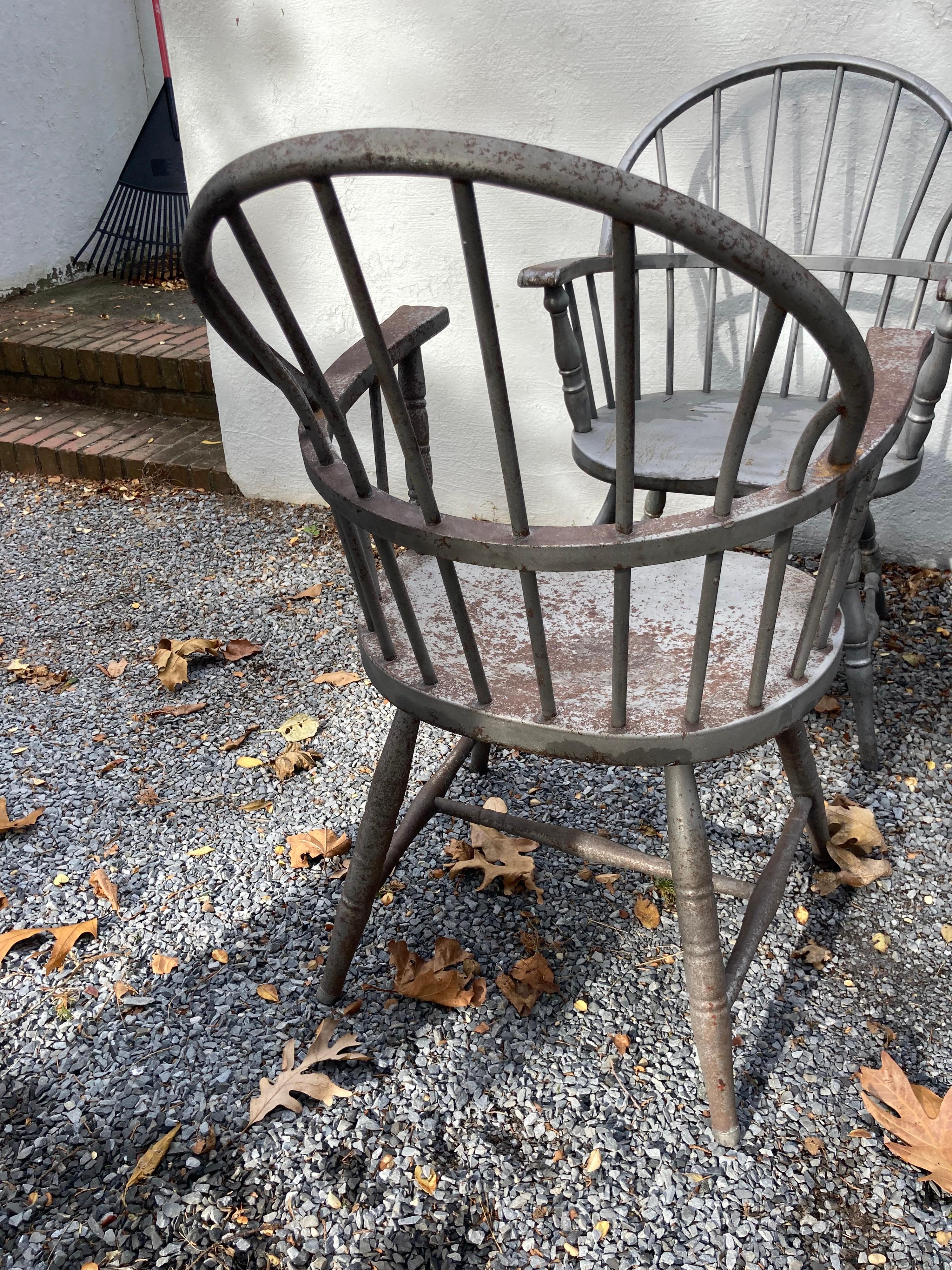 Rare Set of 6 Metal Windsor Chairs For Sale 1