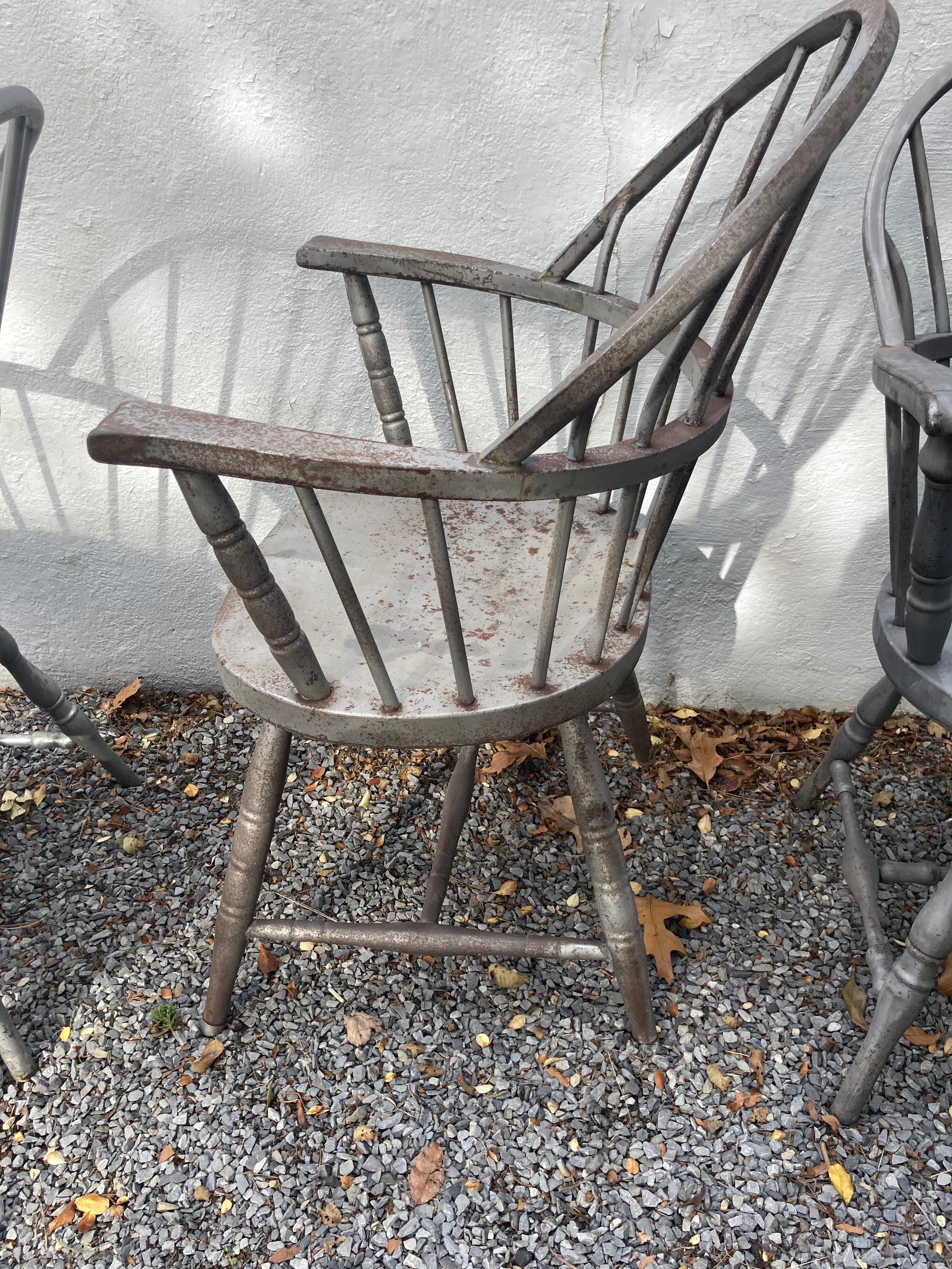 Rare Set of 6 Metal Windsor Chairs For Sale 2