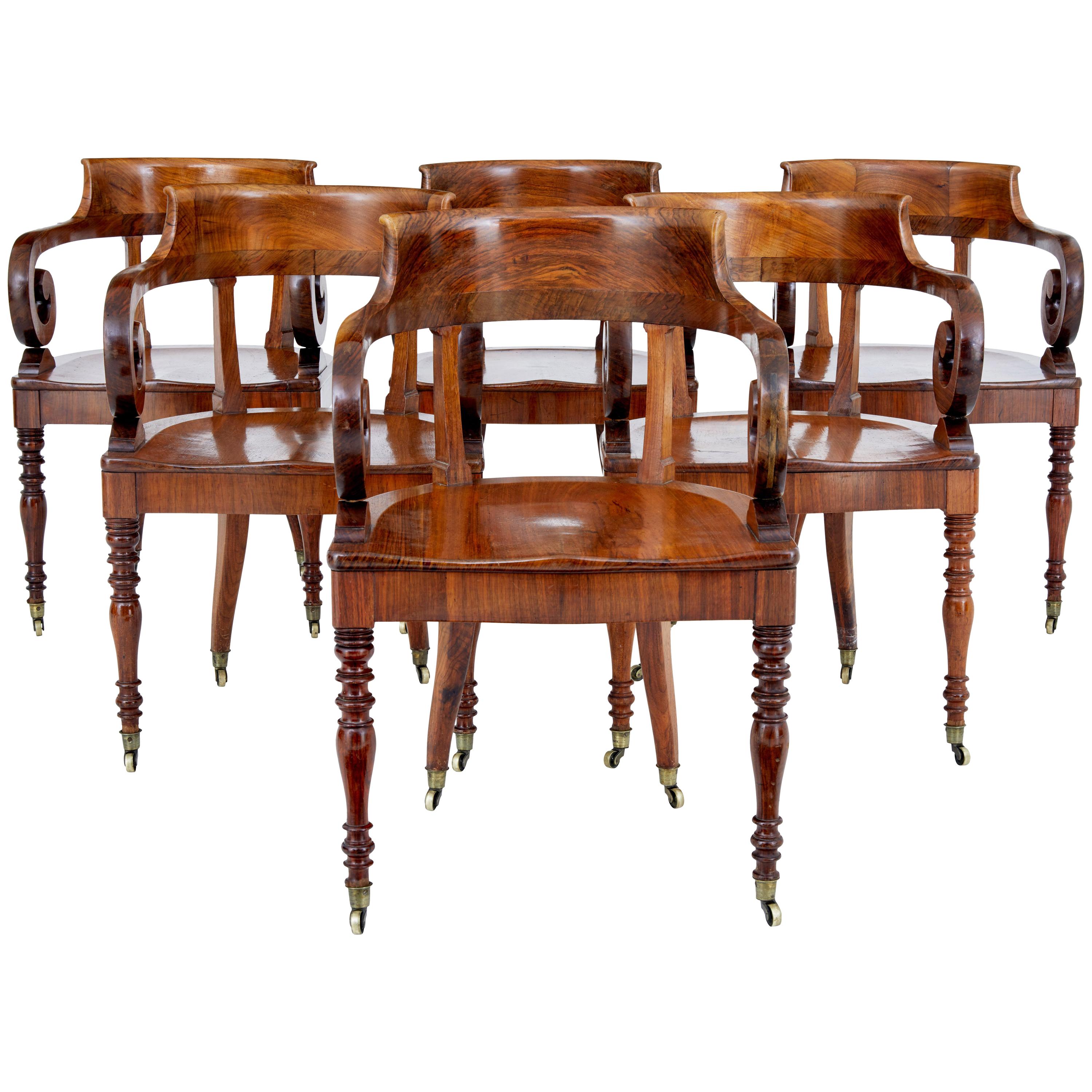 Rare Set of 6 Mid-19th Century Danish Walnut Captains Chairs