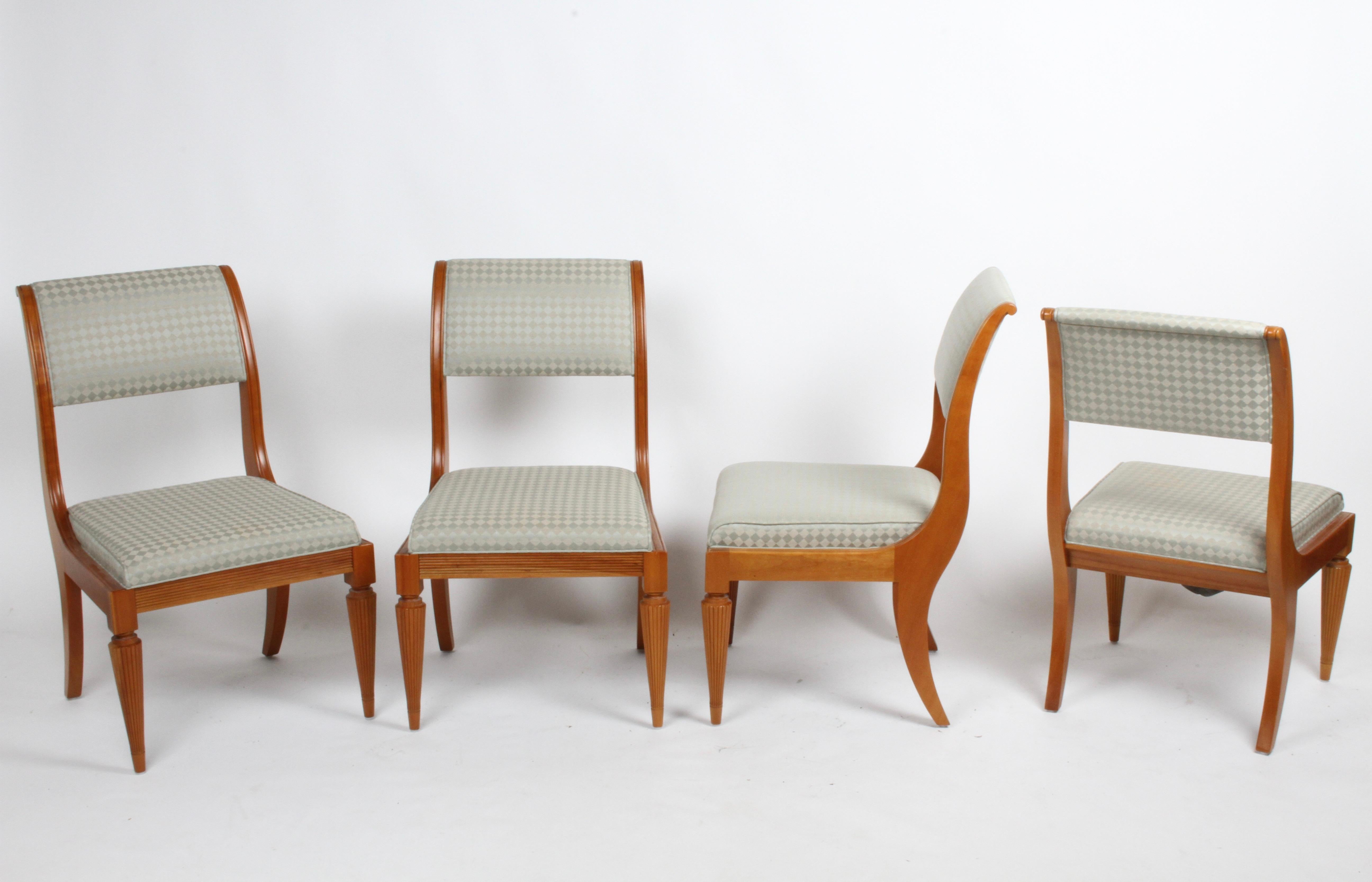 Rare set of six Robert A.M. Stern Architects designed dining chairs from his Bodleian chair series for HBF. Set includes 2 arm chairs #3125-10 , 4 sides chairs #3126-10 in natural cherry hardwood frames, upholstered in Arclecchino check, color 52860