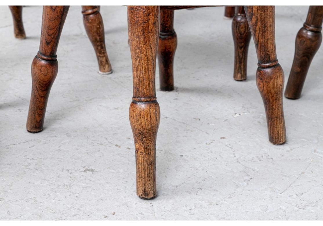 Rare Set of 6 Six Compatible Antique English Tavern Stools For Sale 3