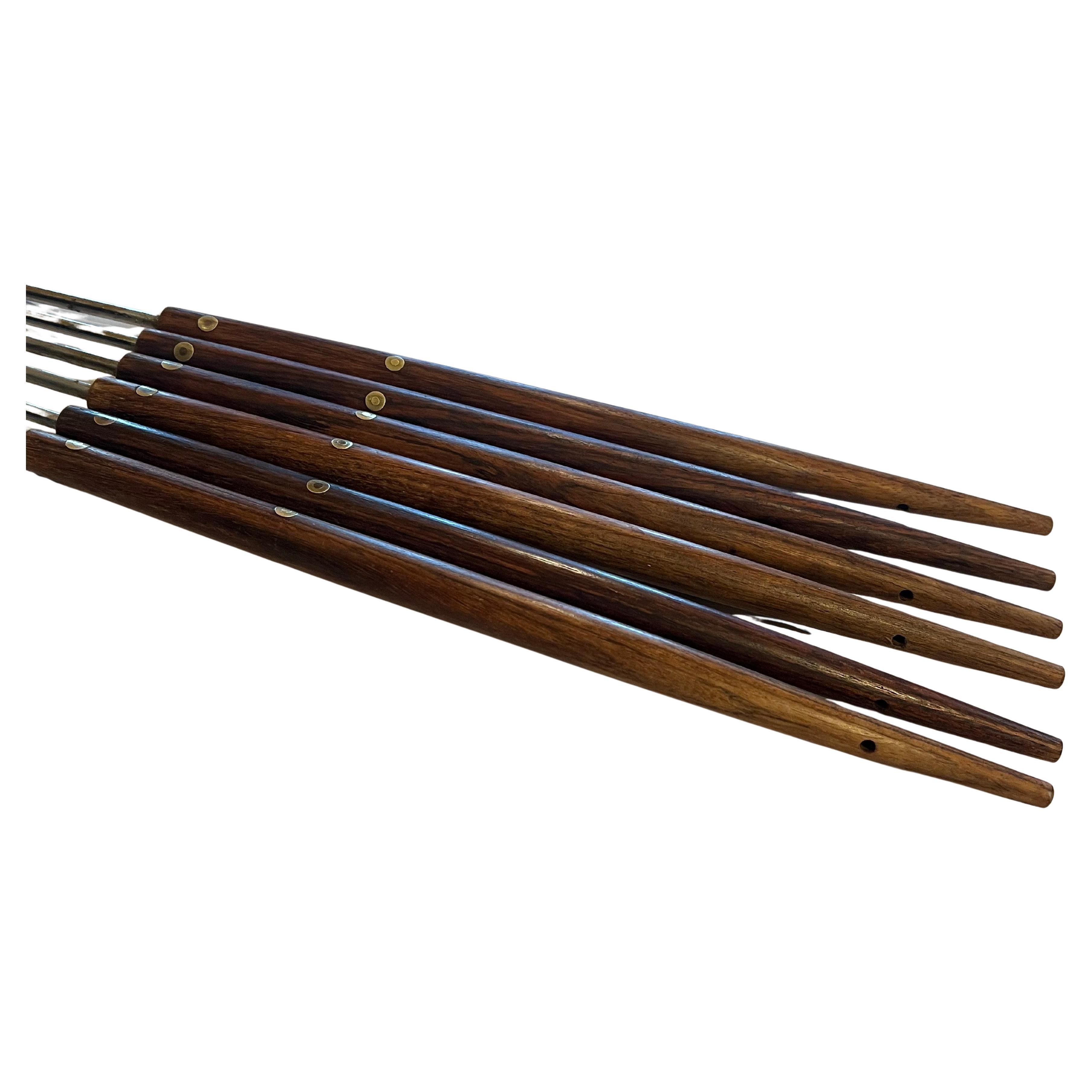 Japanese Rare Set of 6 Solid Rosewood Brass & Stainless Large Skewers
