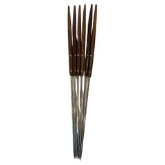 Rare Set of 6 Solid Rosewood Brass & Stainless Large Skewers