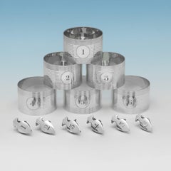 Rare set of 6 sterling silver napkin rings & matching napkin clips made in 1925