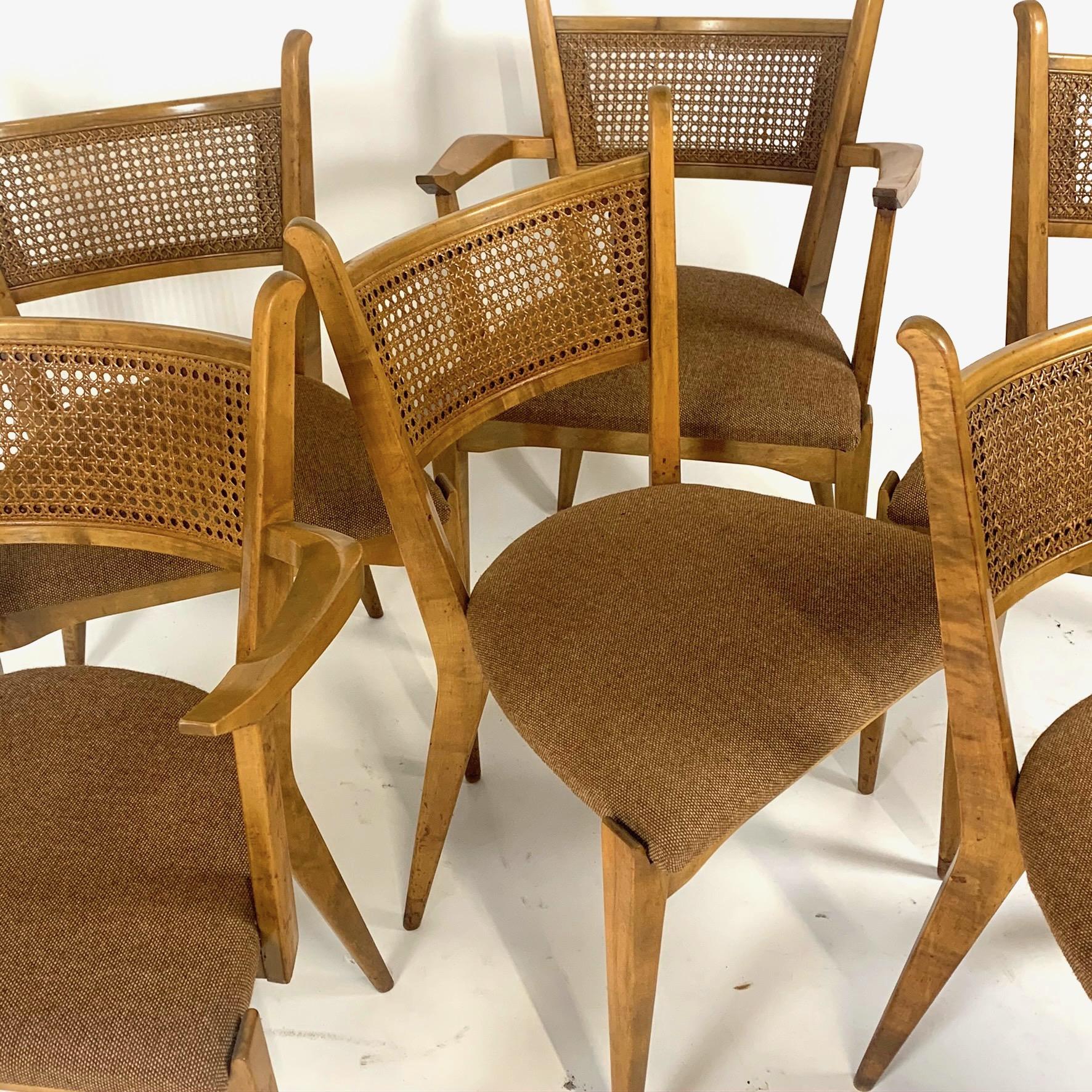Rare Set of 6 Swedish Modern Cane Back Sculptural Dining Chairs by Edmond Spence 4