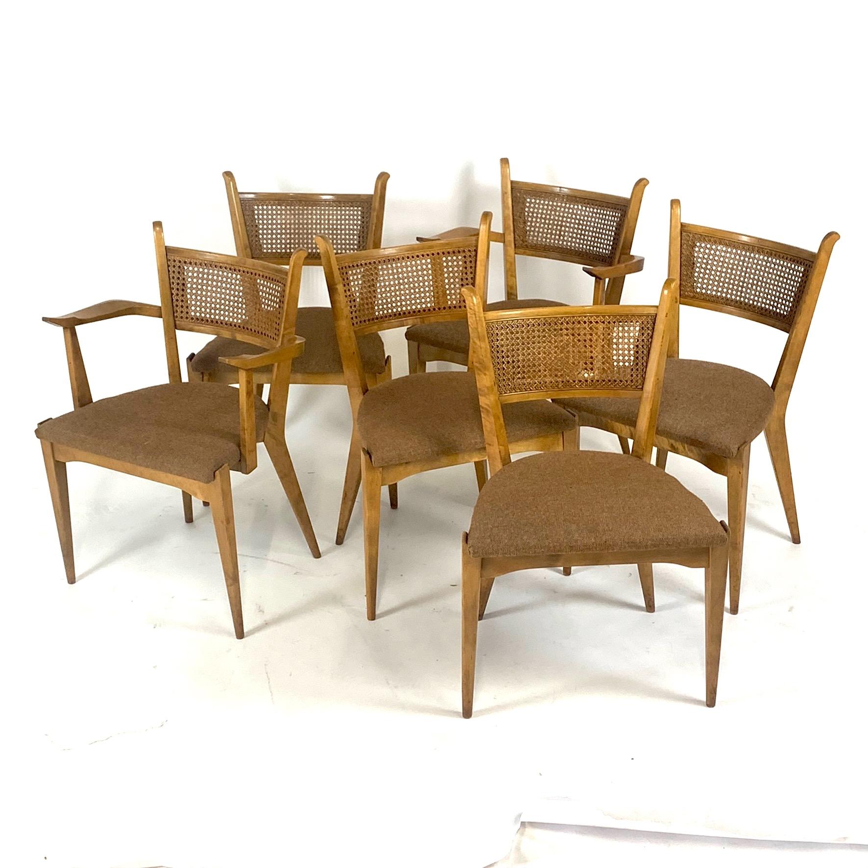 Rare Set of 6 Swedish Modern Cane Back Sculptural Dining Chairs by Edmond Spence 3