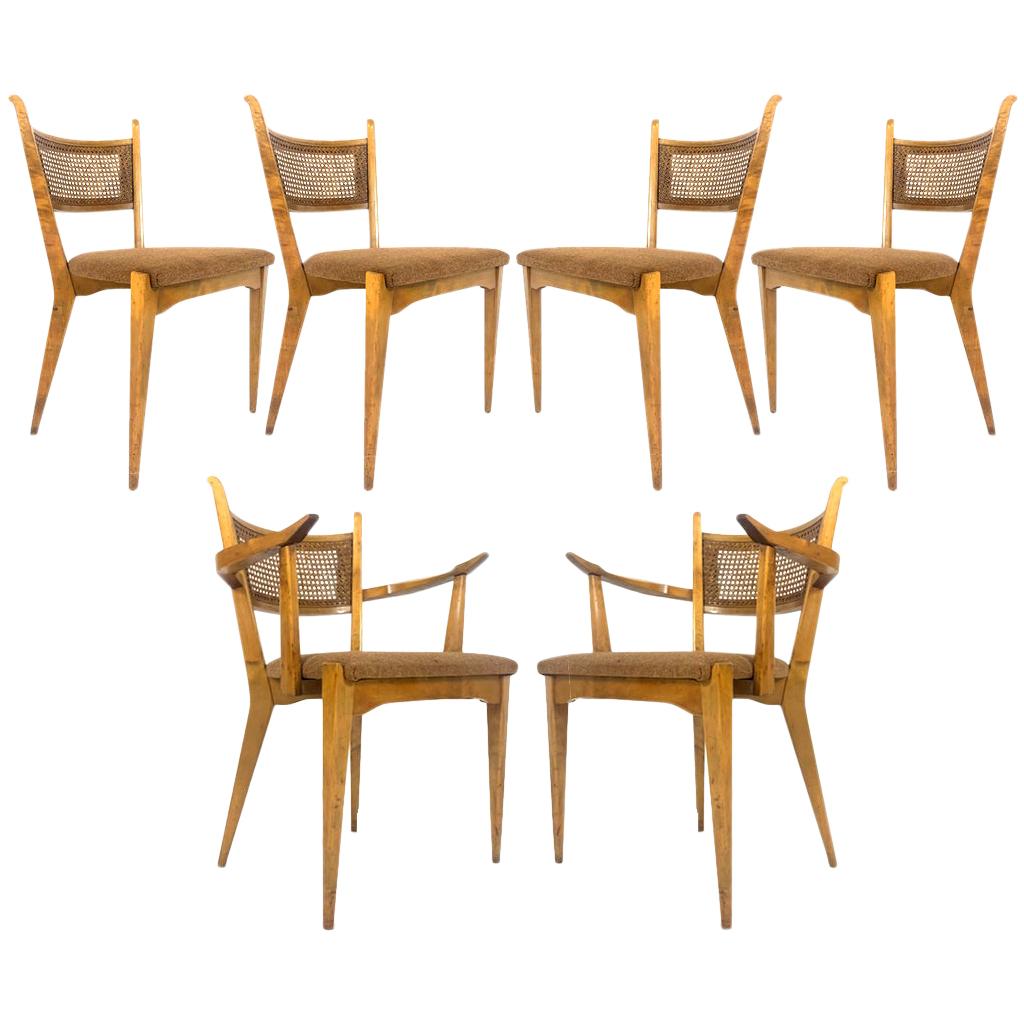 Rare Set of 6 Swedish Modern Cane Back Sculptural Dining Chairs by Edmond Spence