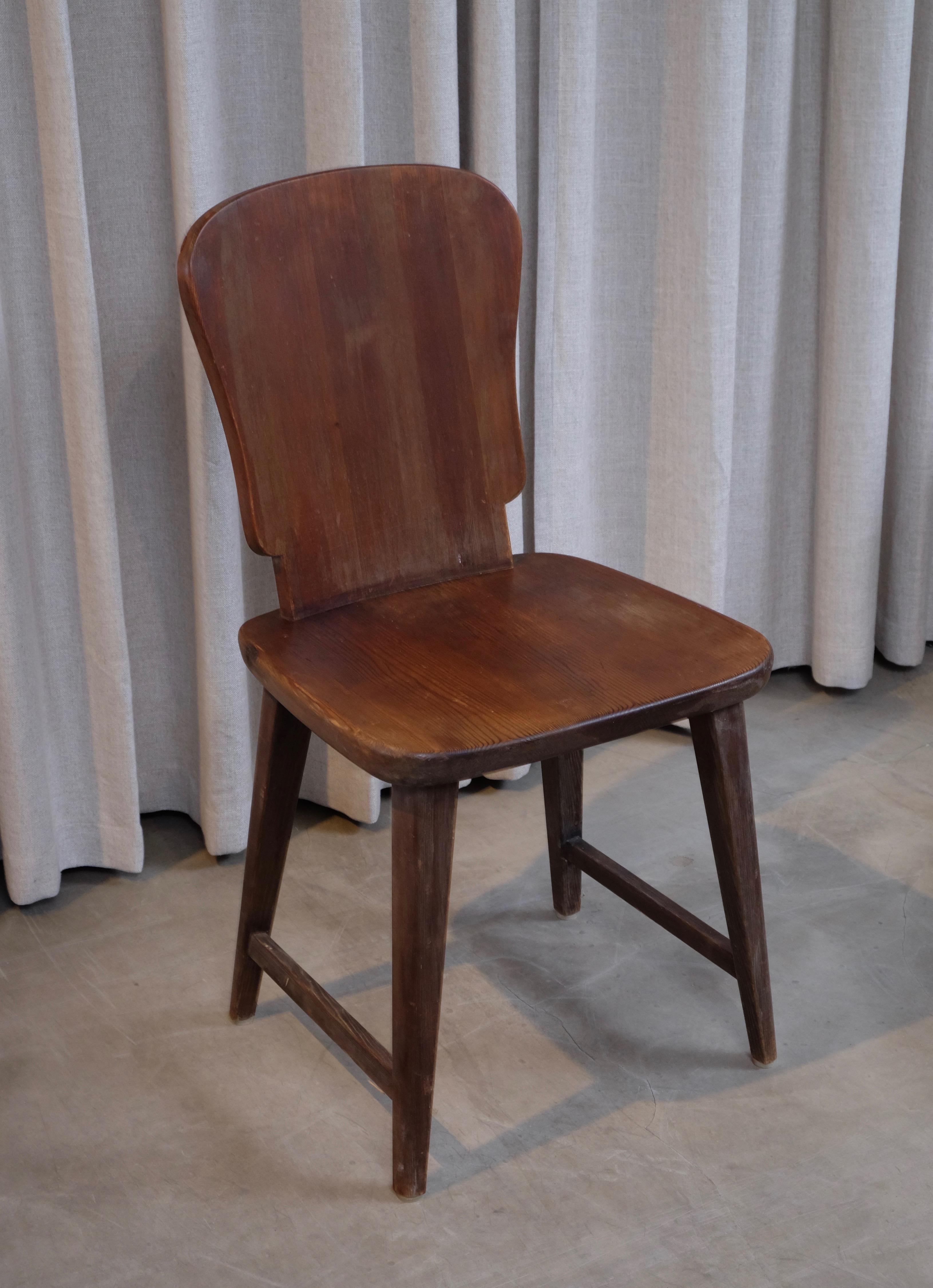 Rare Set of 6 Swedish Pine Chairs, 1940s 6