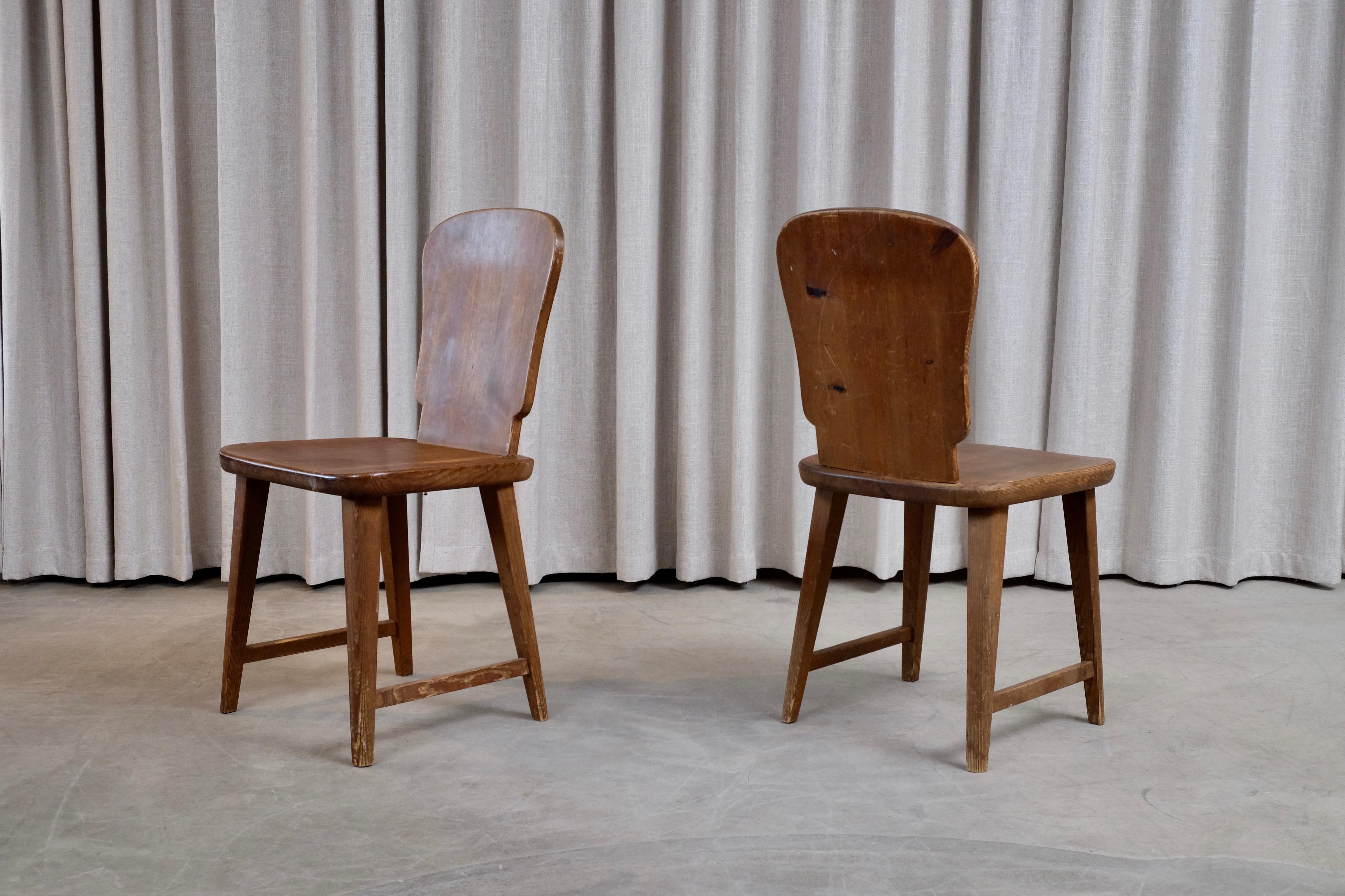 Rare Set of 6 Swedish Pine Chairs, 1940s 5