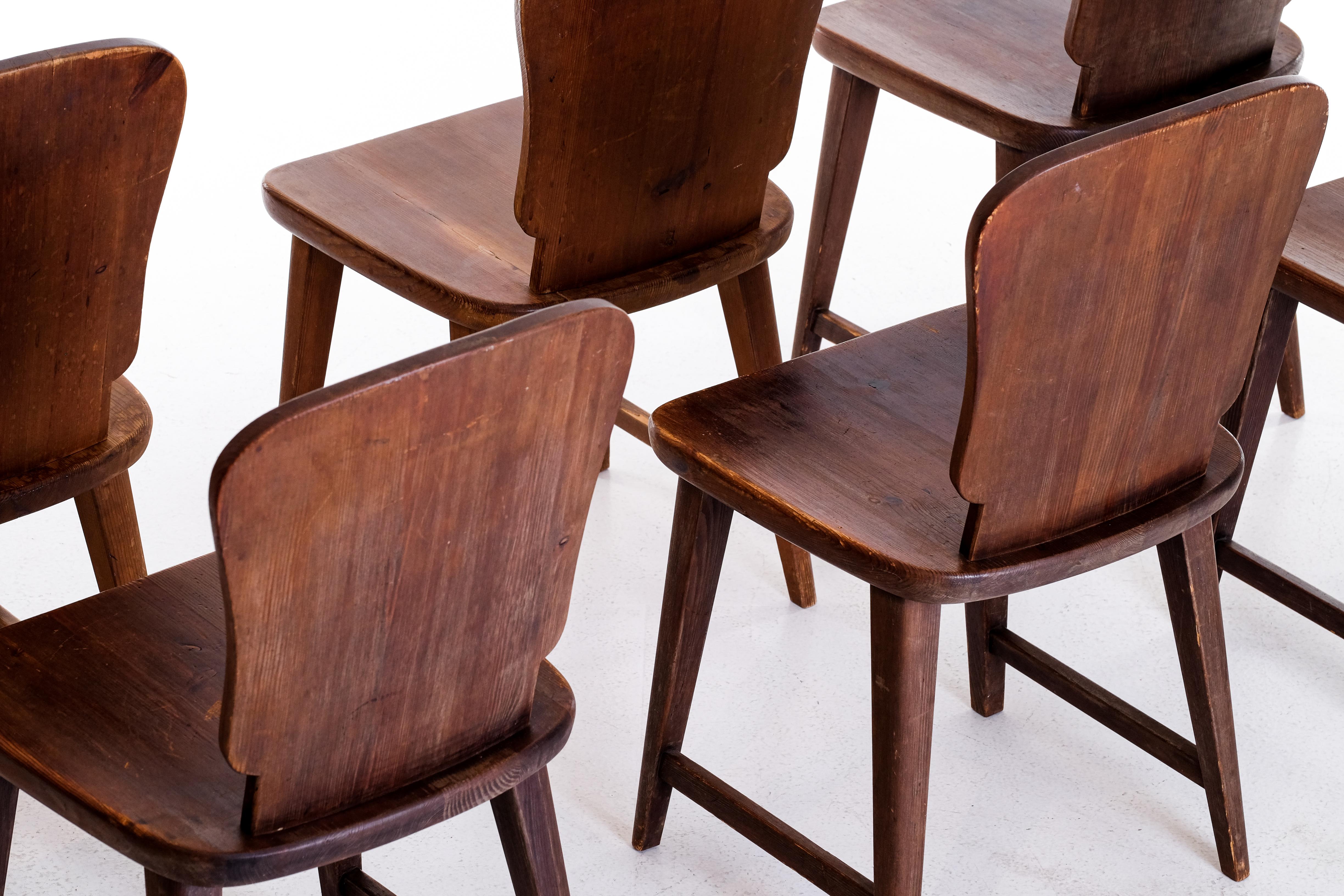 Scandinavian Modern Rare Set of 6 Swedish Pine Chairs, 1940s For Sale