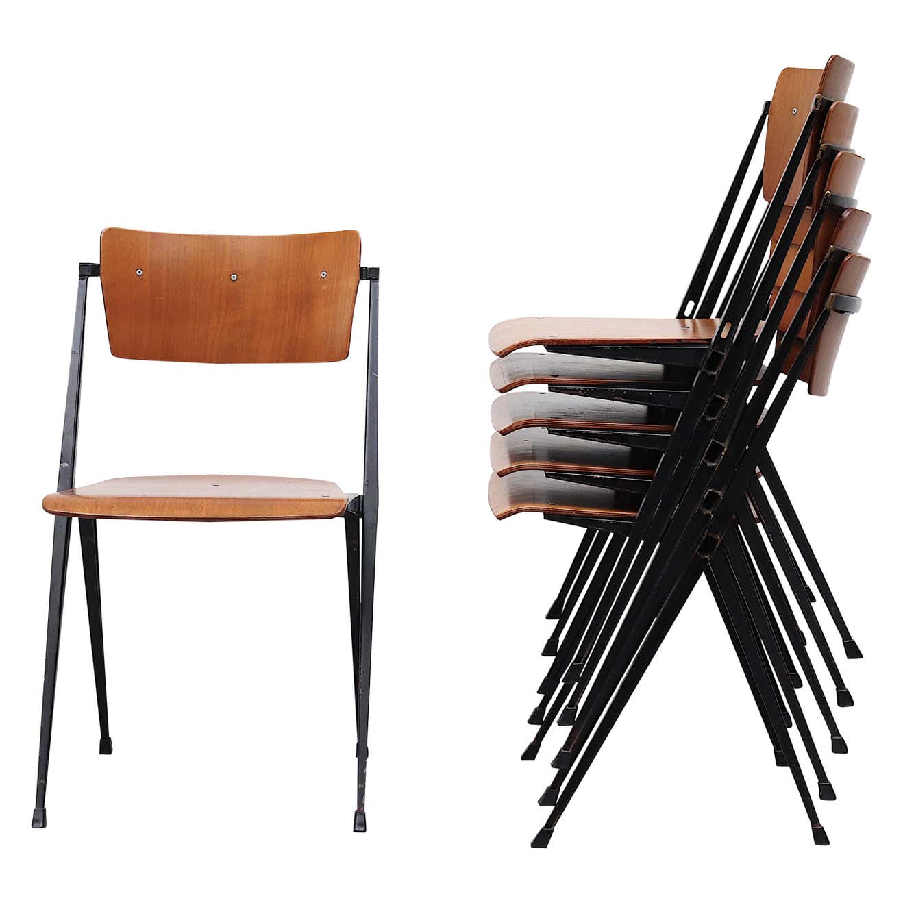 Rare Set of 6 Wim Rietveld Pyramid Stacking Chairs at 1stDibs