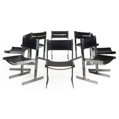 Rare Set of 8 British Modern Saddle Leather Dining Chairs by Richard Young