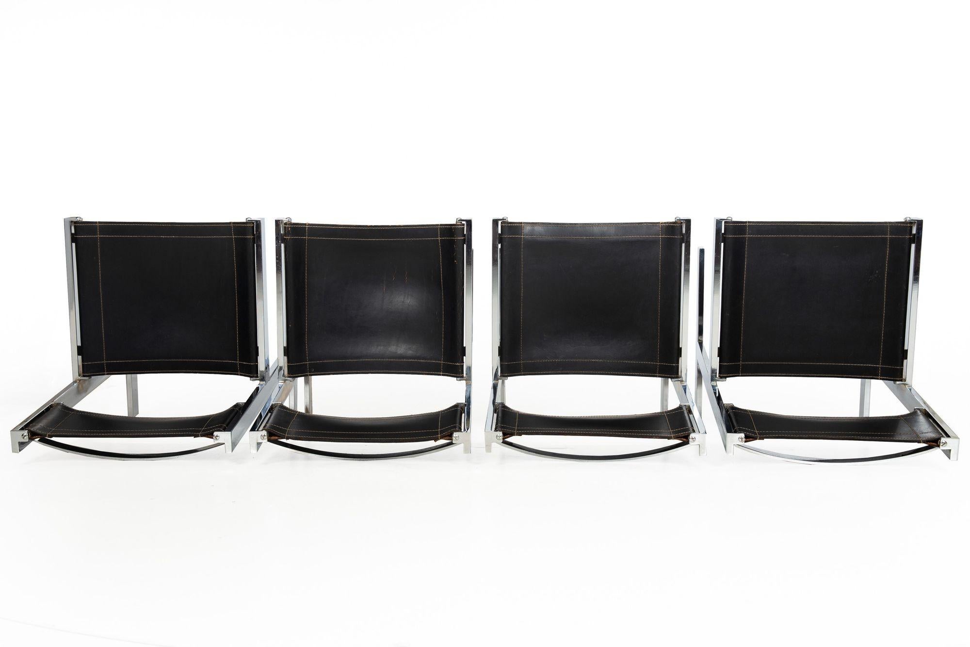 Steel Rare Set of 8 British Modern Saddle Leather Dining Chairs by Richard Young For Sale