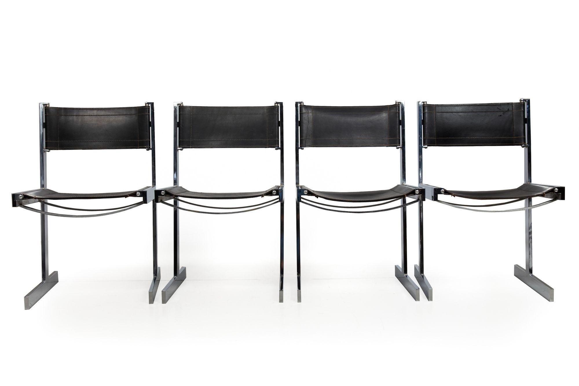 Rare Set of 8 British Modern Saddle Leather Dining Chairs by Richard Young For Sale 2