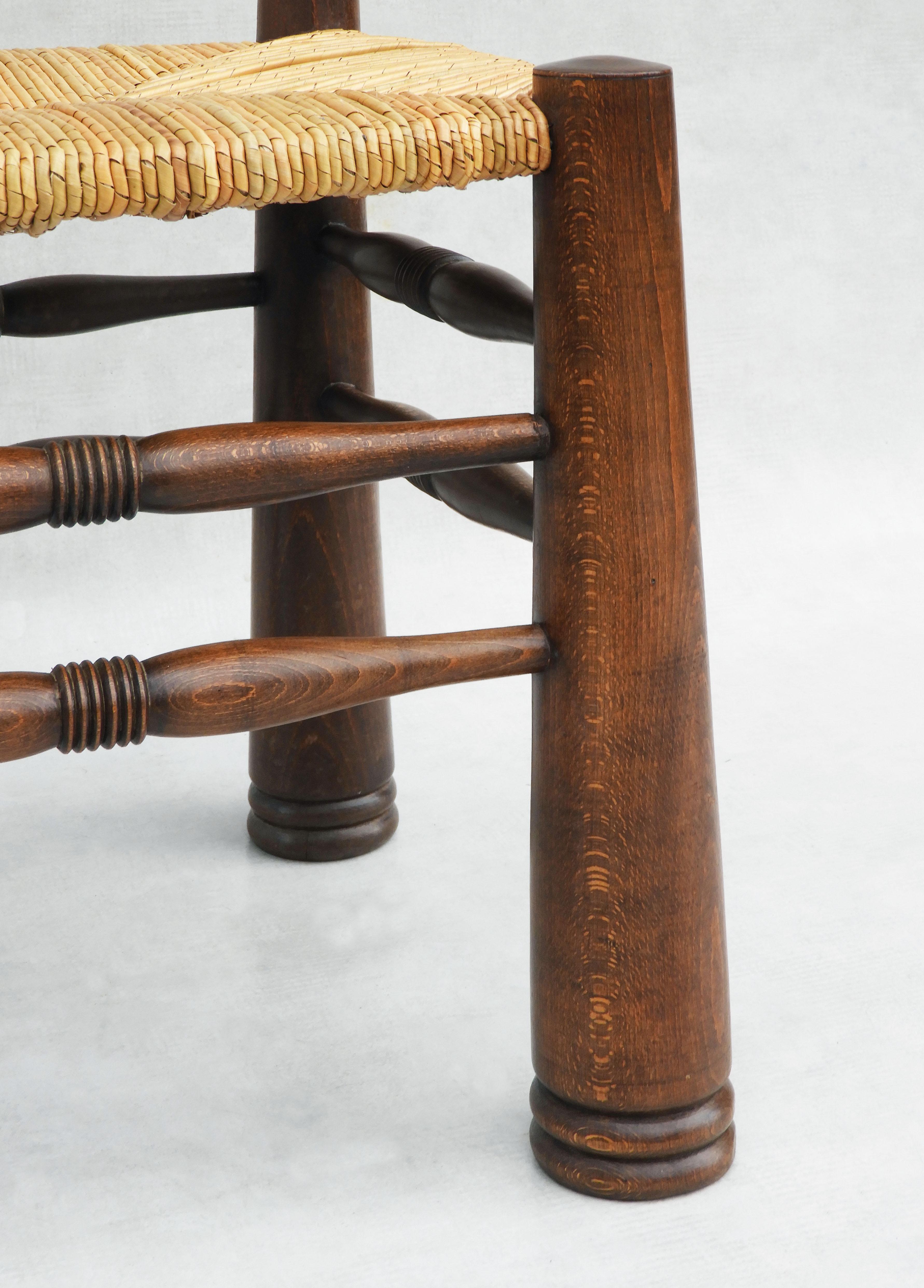 Rare Set of 8 Charles Dudouyt Oak and Rush Dining Chairs C1940 5