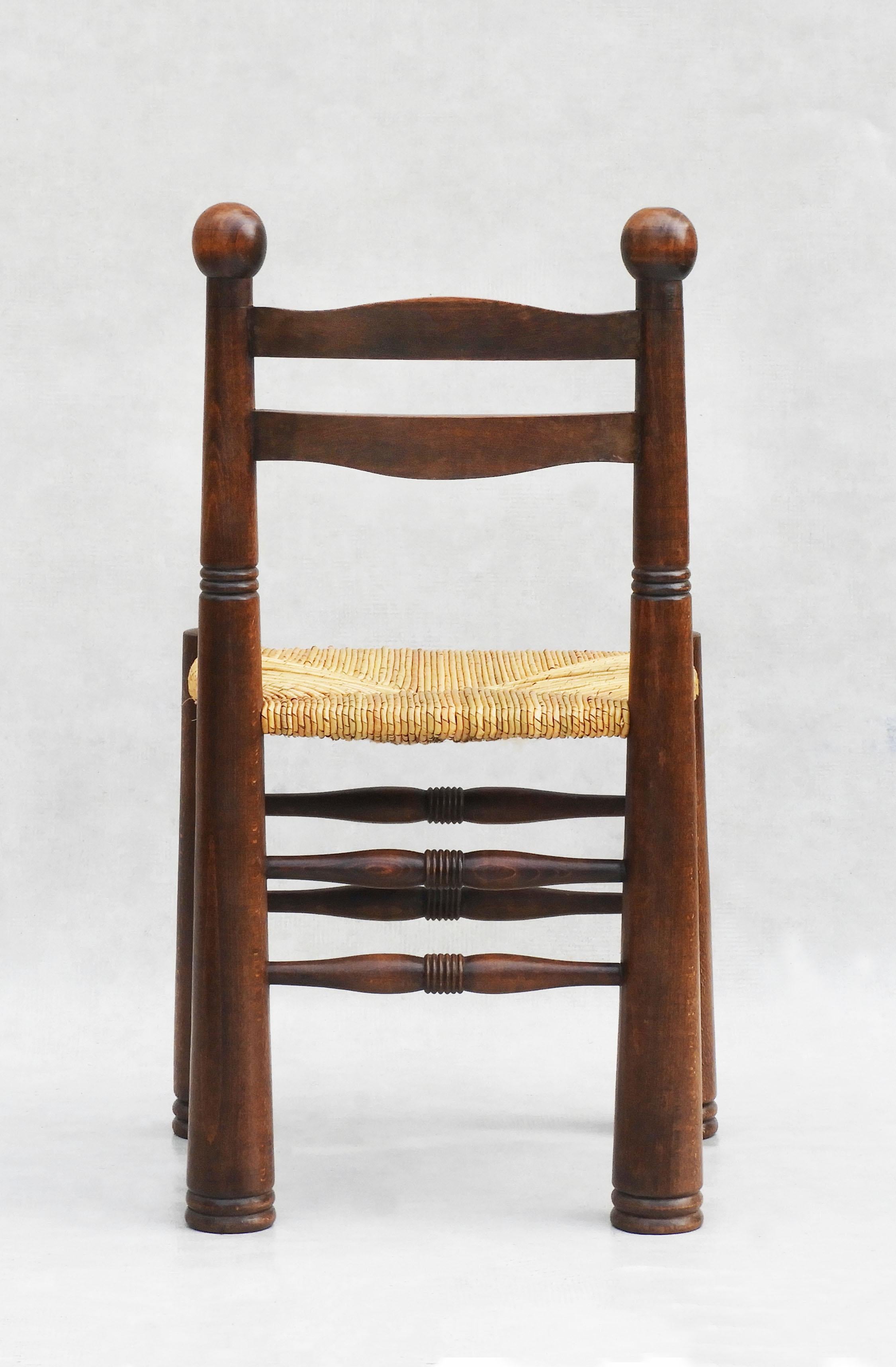 Rare Set of 8 Charles Dudouyt Oak and Rush Dining Chairs C1940 In Good Condition In Trensacq, FR