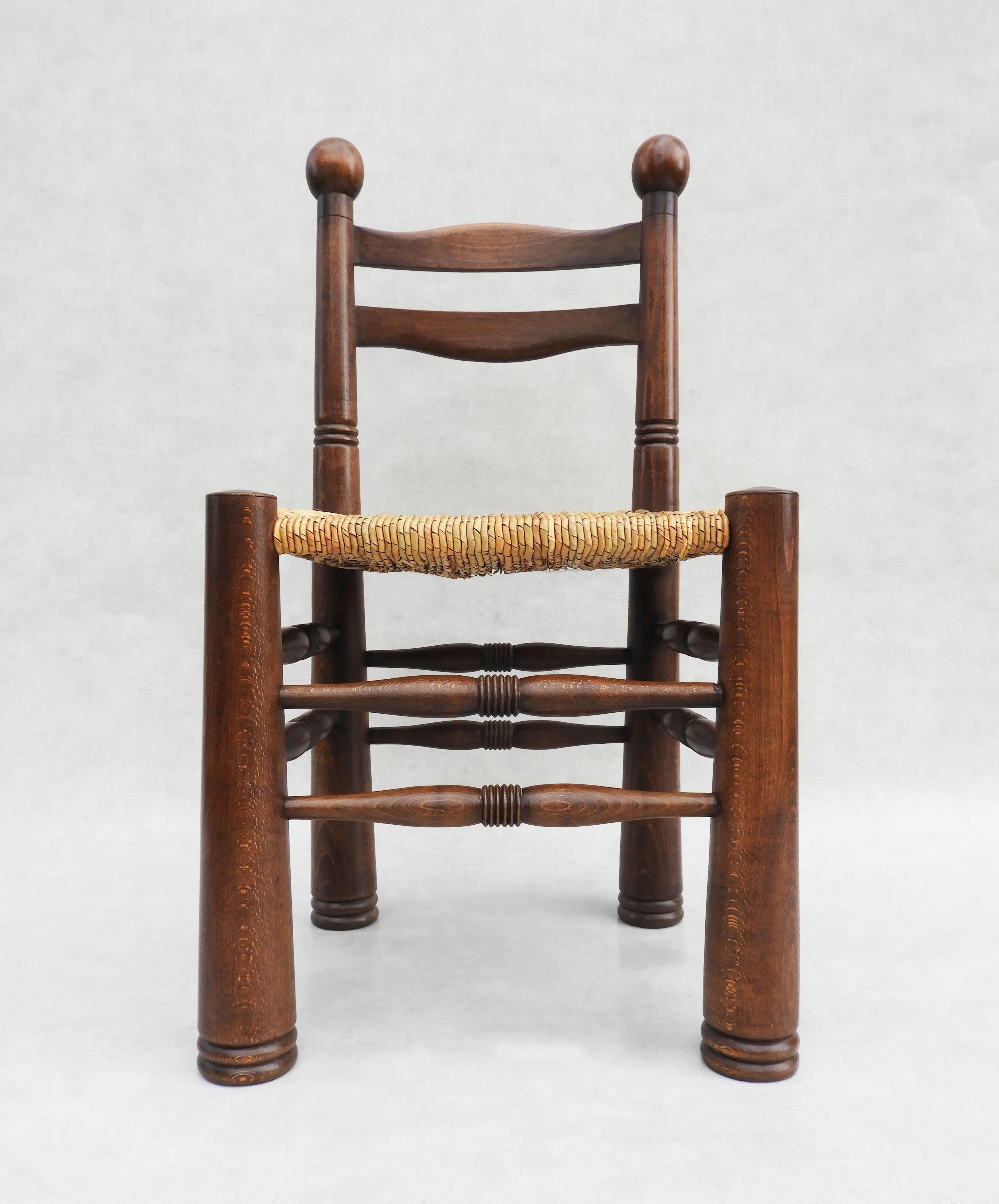 Rare Set of 8 Charles Dudouyt Oak and Rush Dining Chairs C1940 1