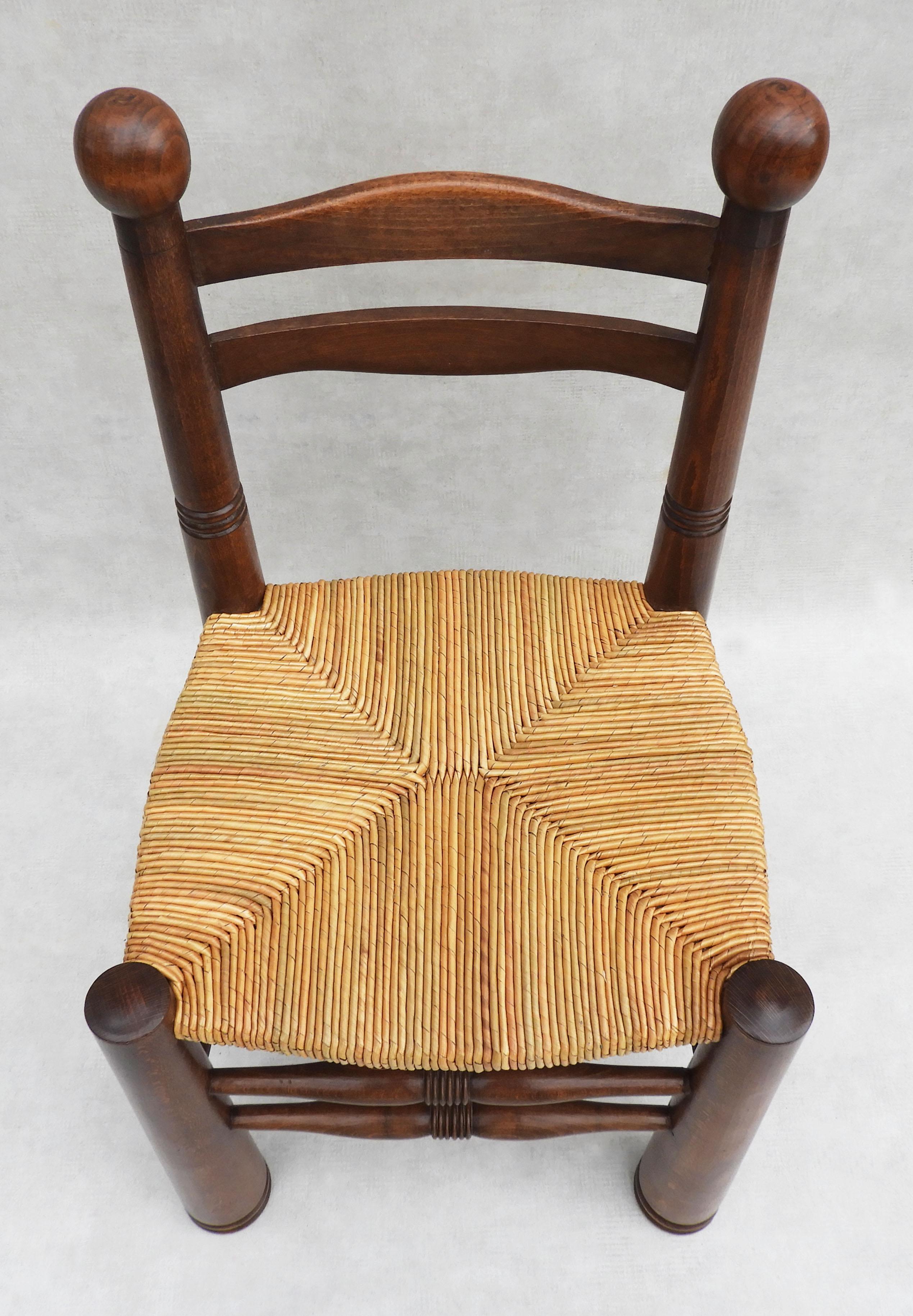 Rare Set of 8 Charles Dudouyt Oak and Rush Dining Chairs C1940 2
