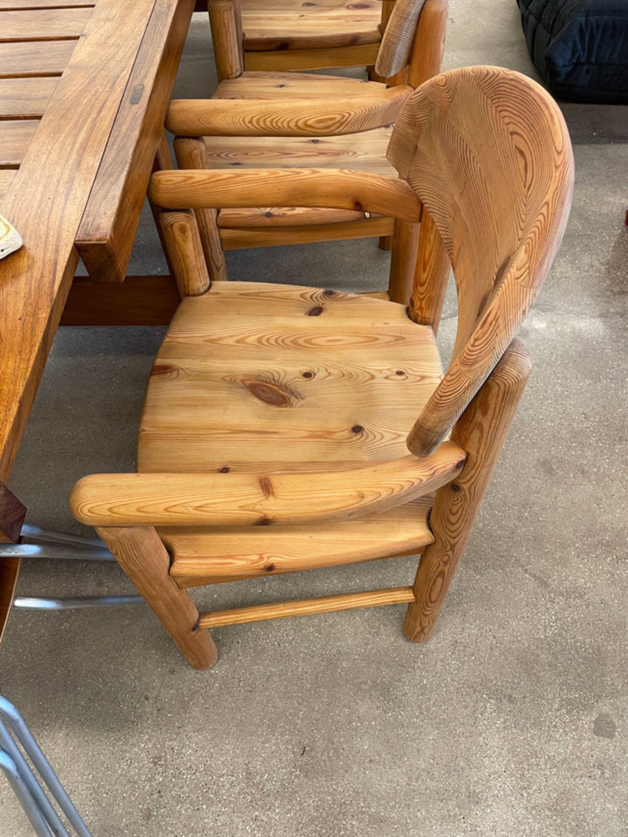 Rare ensemble de 8 fauteuils de salle à manger en pin massif de Rainer Daumiller, Danemark, 1970 en vente 3