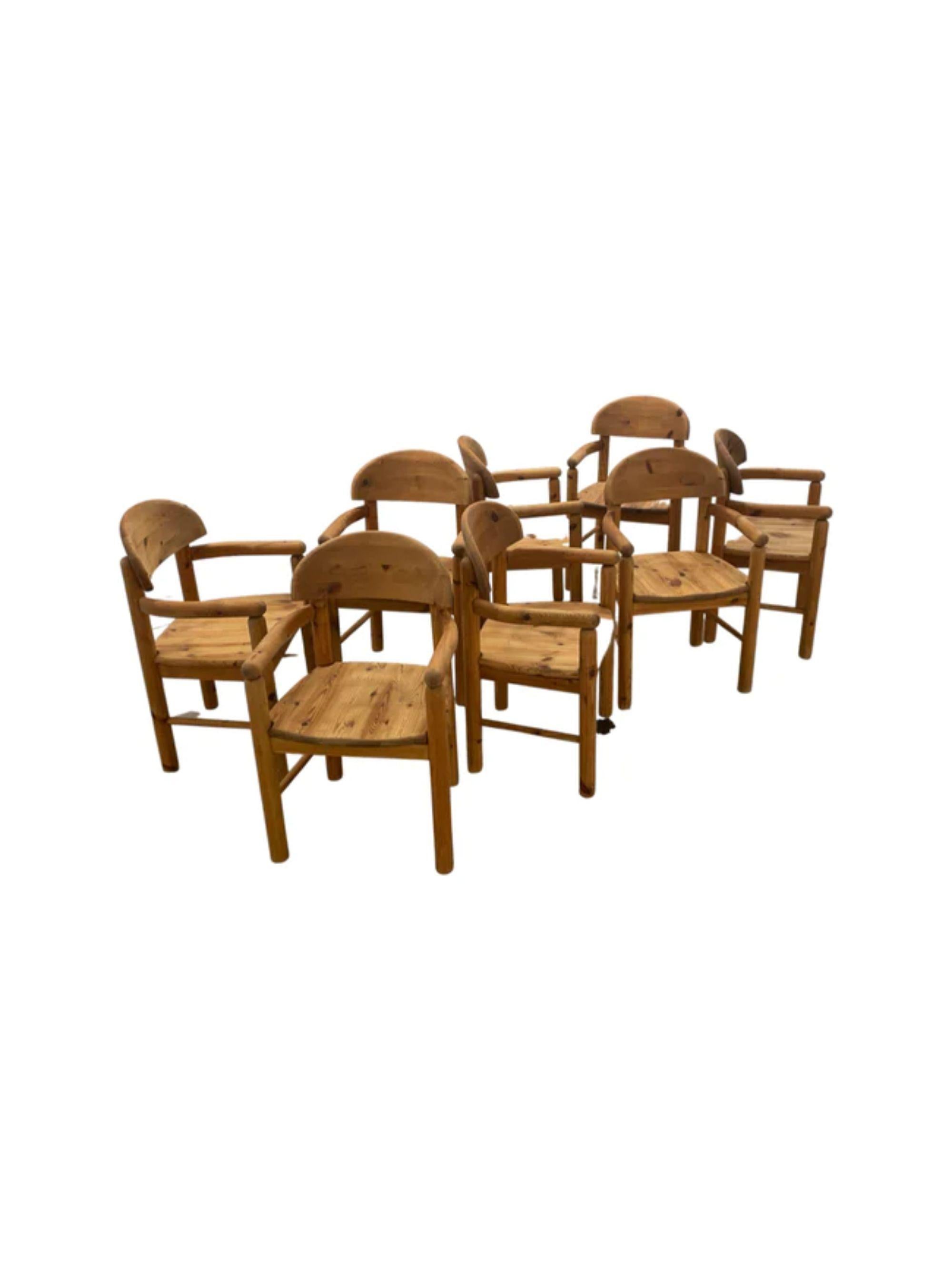 Rainer Daumiller rare set of eight dining armchairs for Hirtschals Sawmill, Denmark, 1970

Additional Information:
Materials: Solid pine
Dimensions: 34 1/2” H x 21. 1/2” W x 19” D
Condition: Excellent. Ready for use.