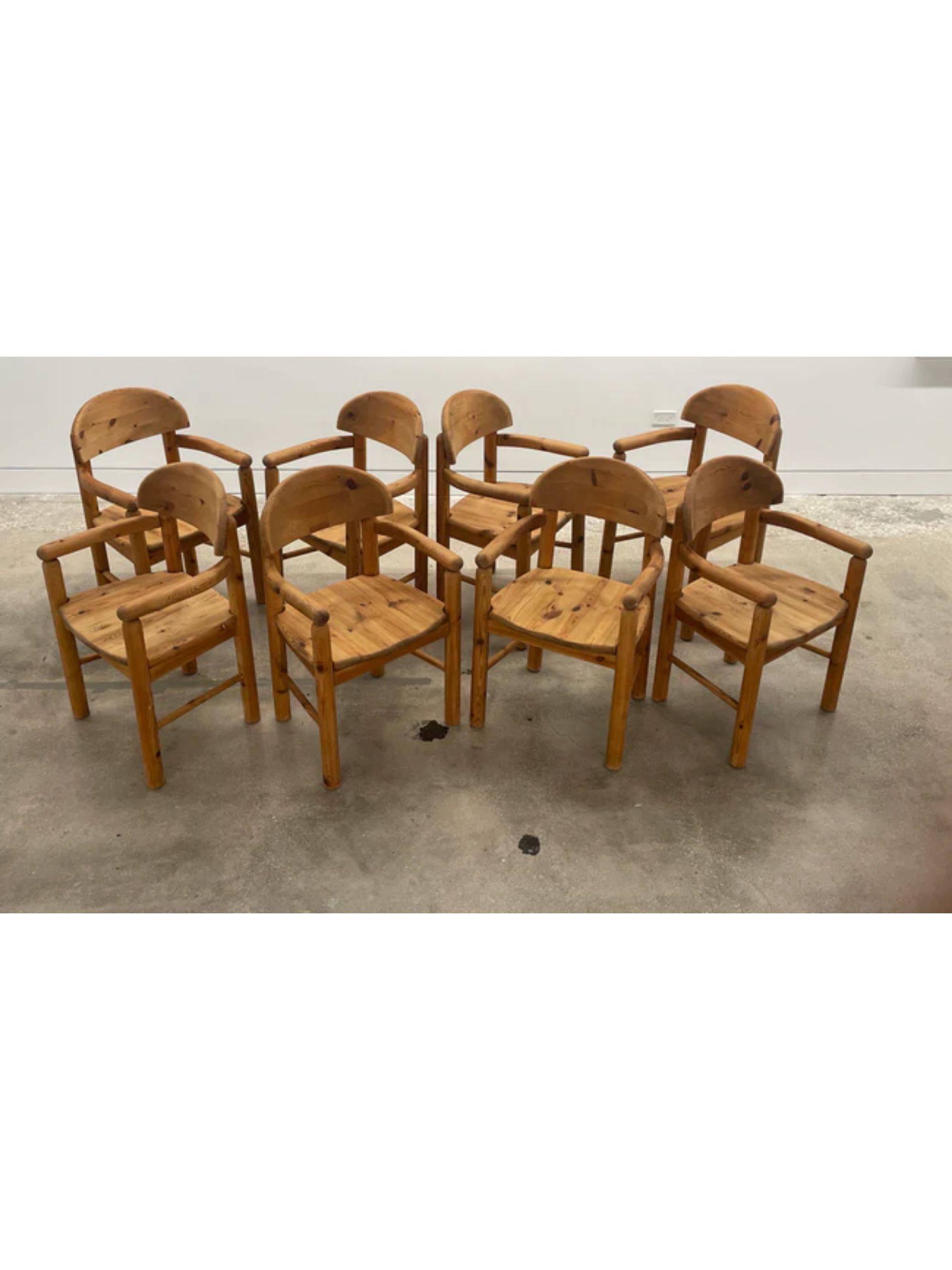 Mid-Century Modern Rare Set of 8 Dining Armchairs in Solid Pine by Rainer Daumiller, Denmark, 1970 For Sale