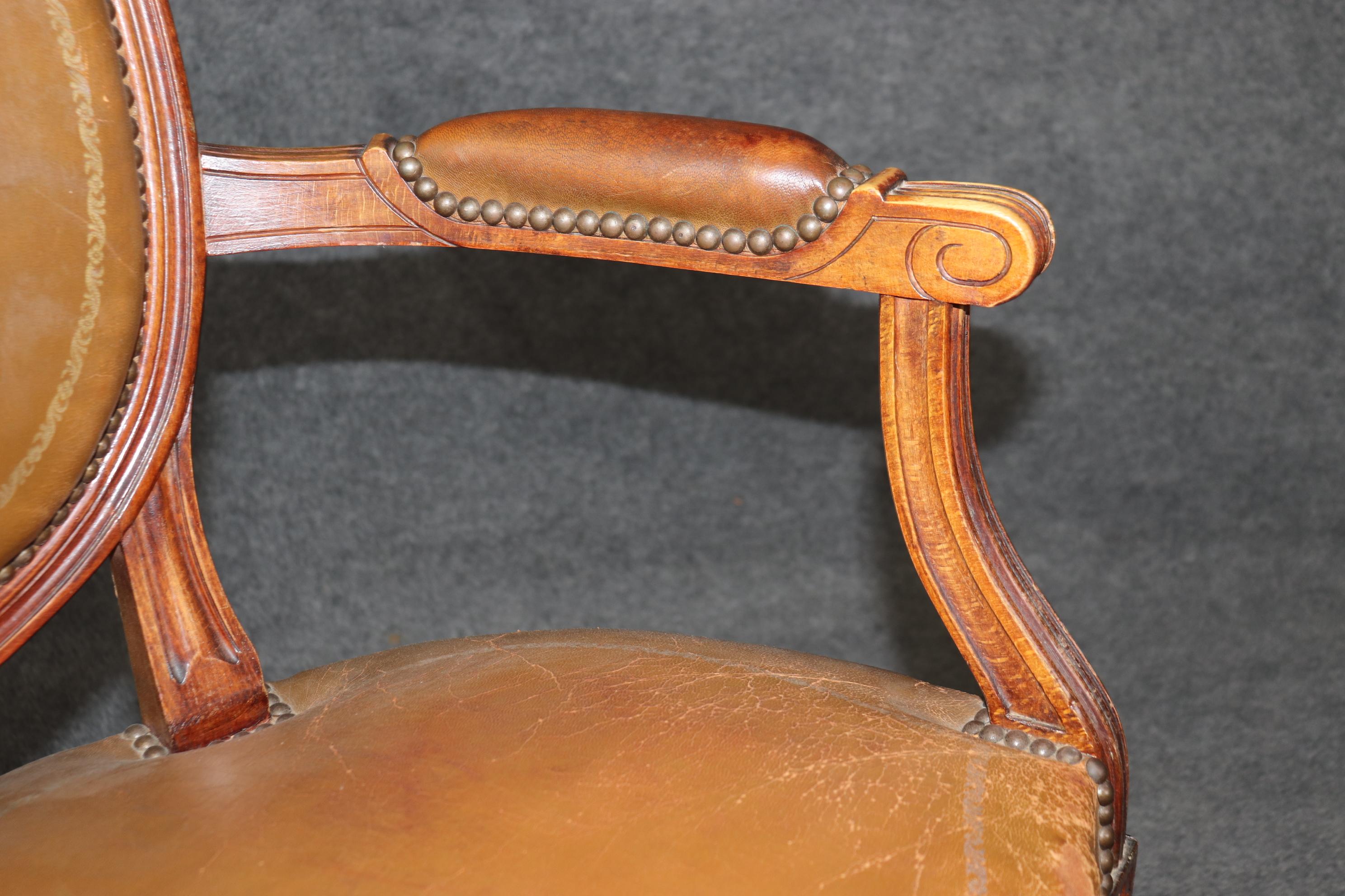 Rare Set of 8 Leather French Cameo Back Maison Jansen Style Dining Chairs For Sale 5