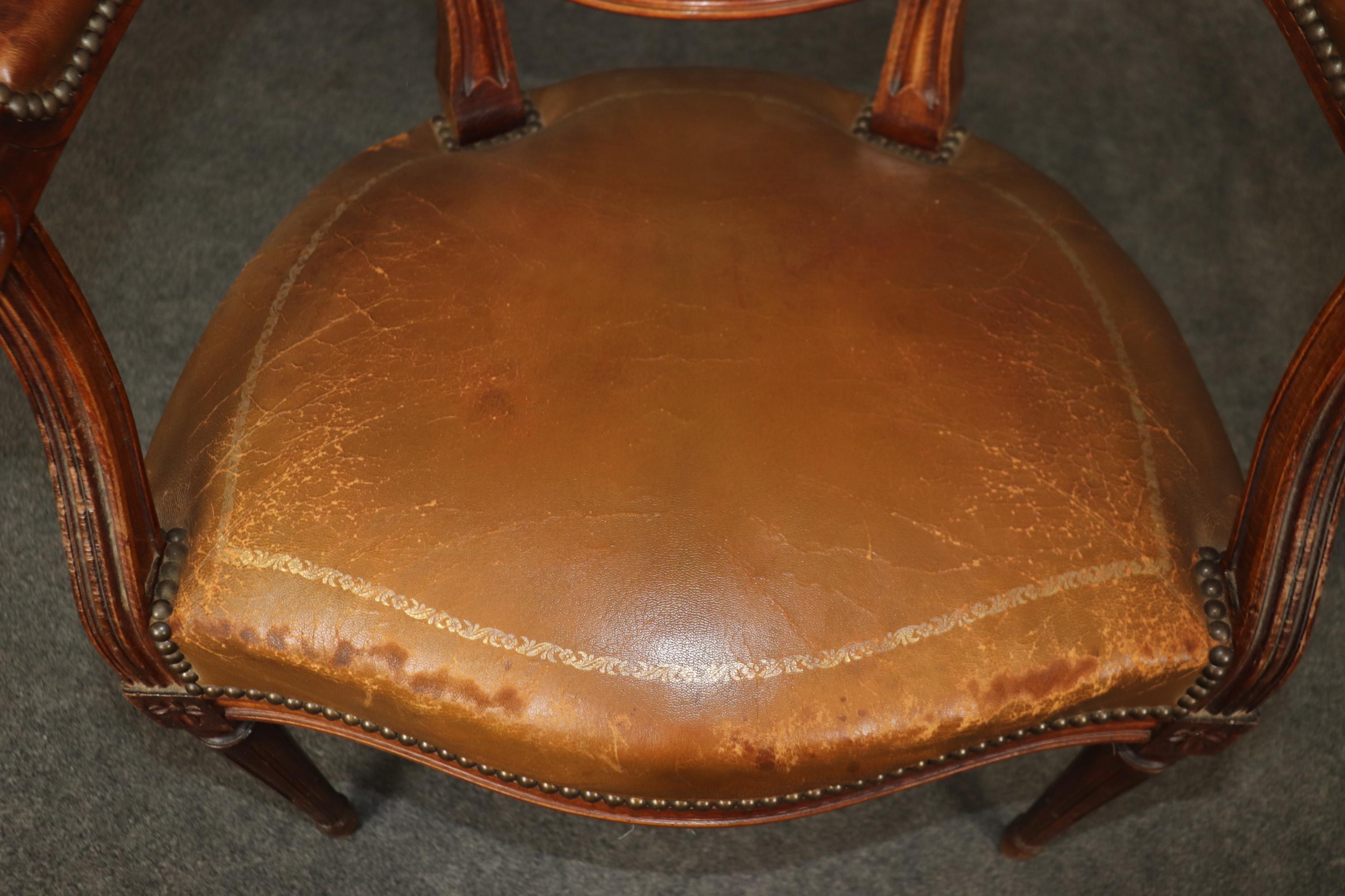 Rare Set of 8 Leather French Cameo Back Maison Jansen Style Dining Chairs For Sale 7