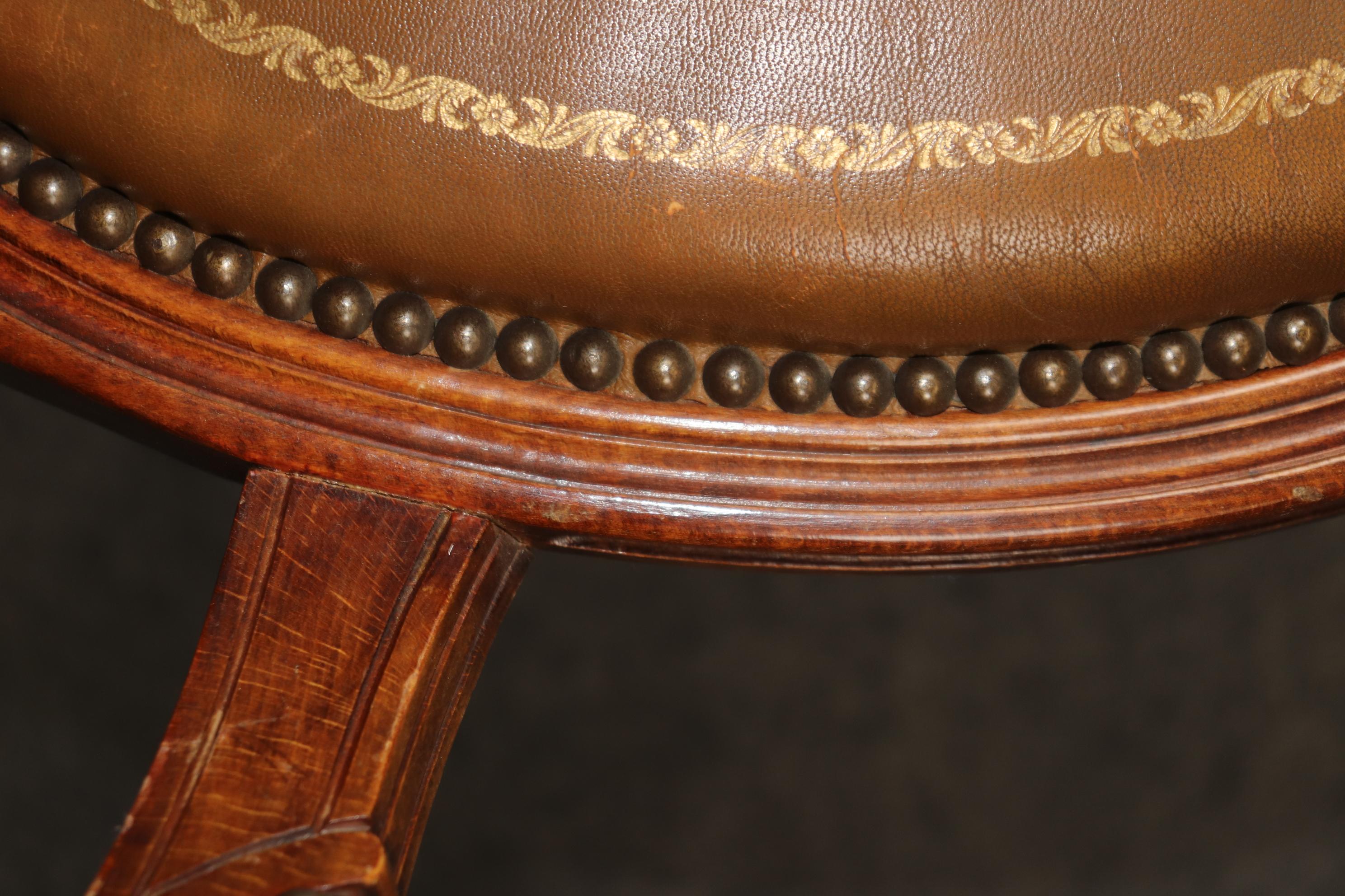 Rare Set of 8 Leather French Cameo Back Maison Jansen Style Dining Chairs For Sale 9