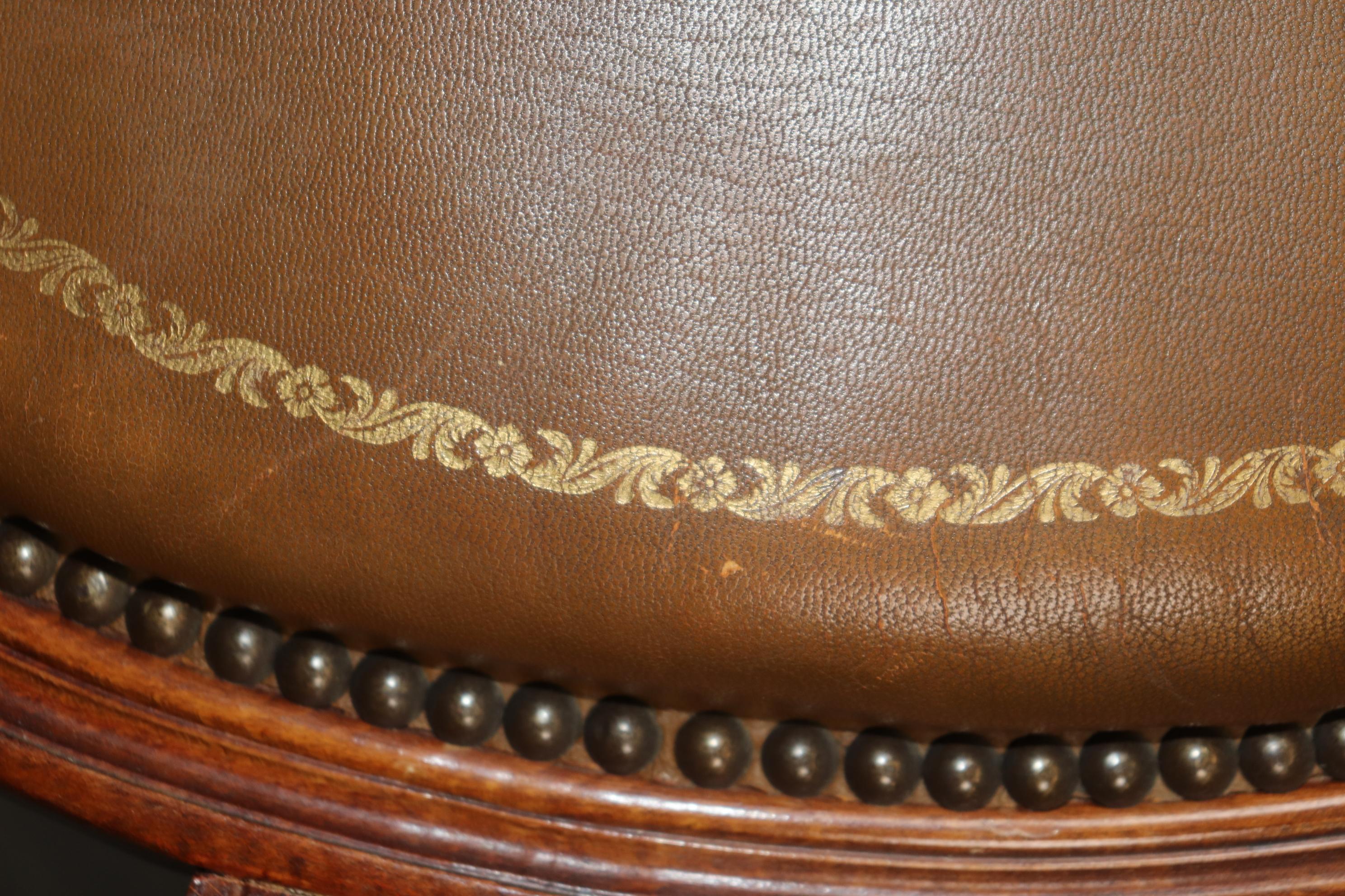 Rare Set of 8 Leather French Cameo Back Maison Jansen Style Dining Chairs For Sale 10