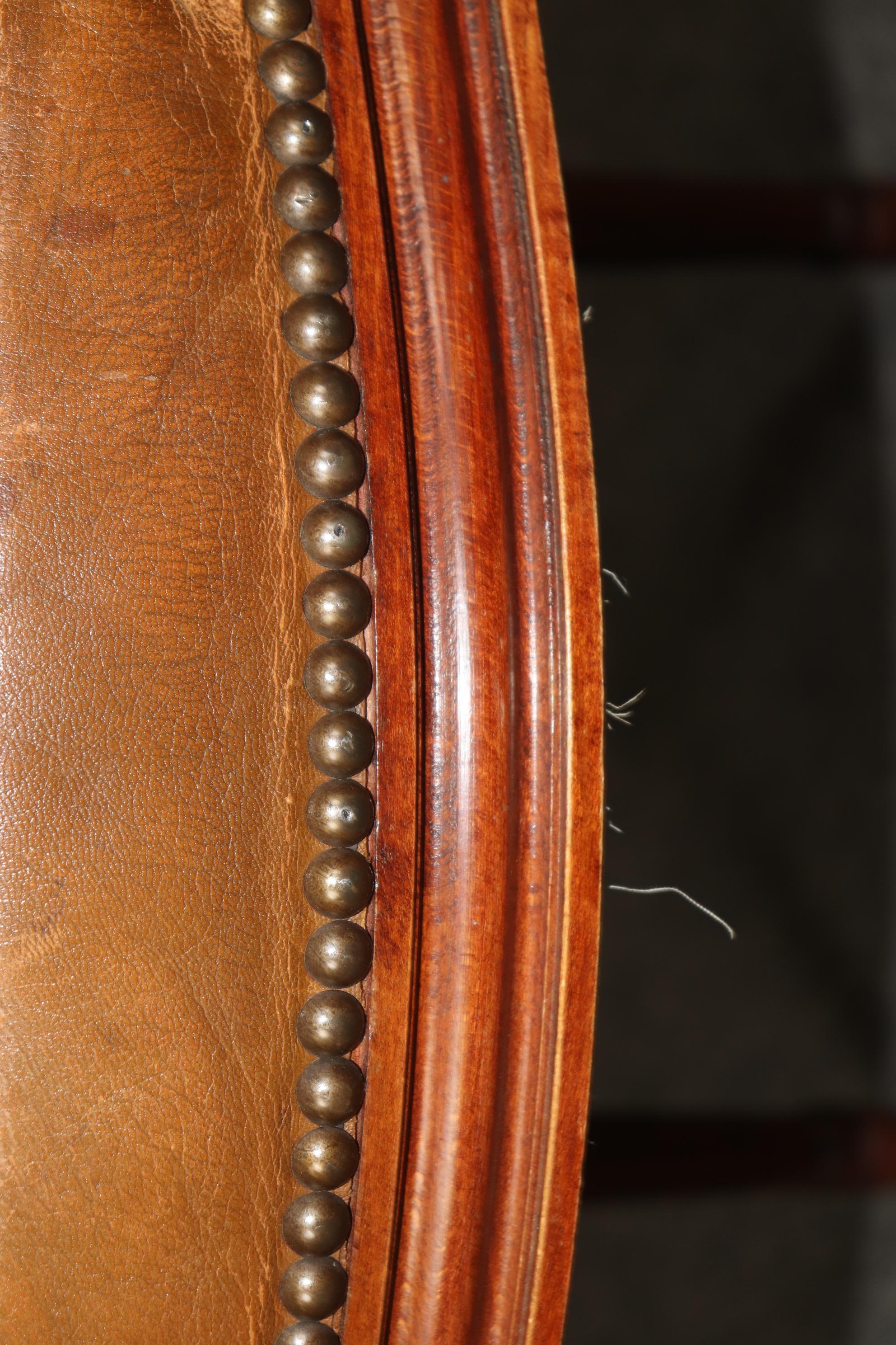 Rare Set of 8 Leather French Cameo Back Maison Jansen Style Dining Chairs For Sale 11