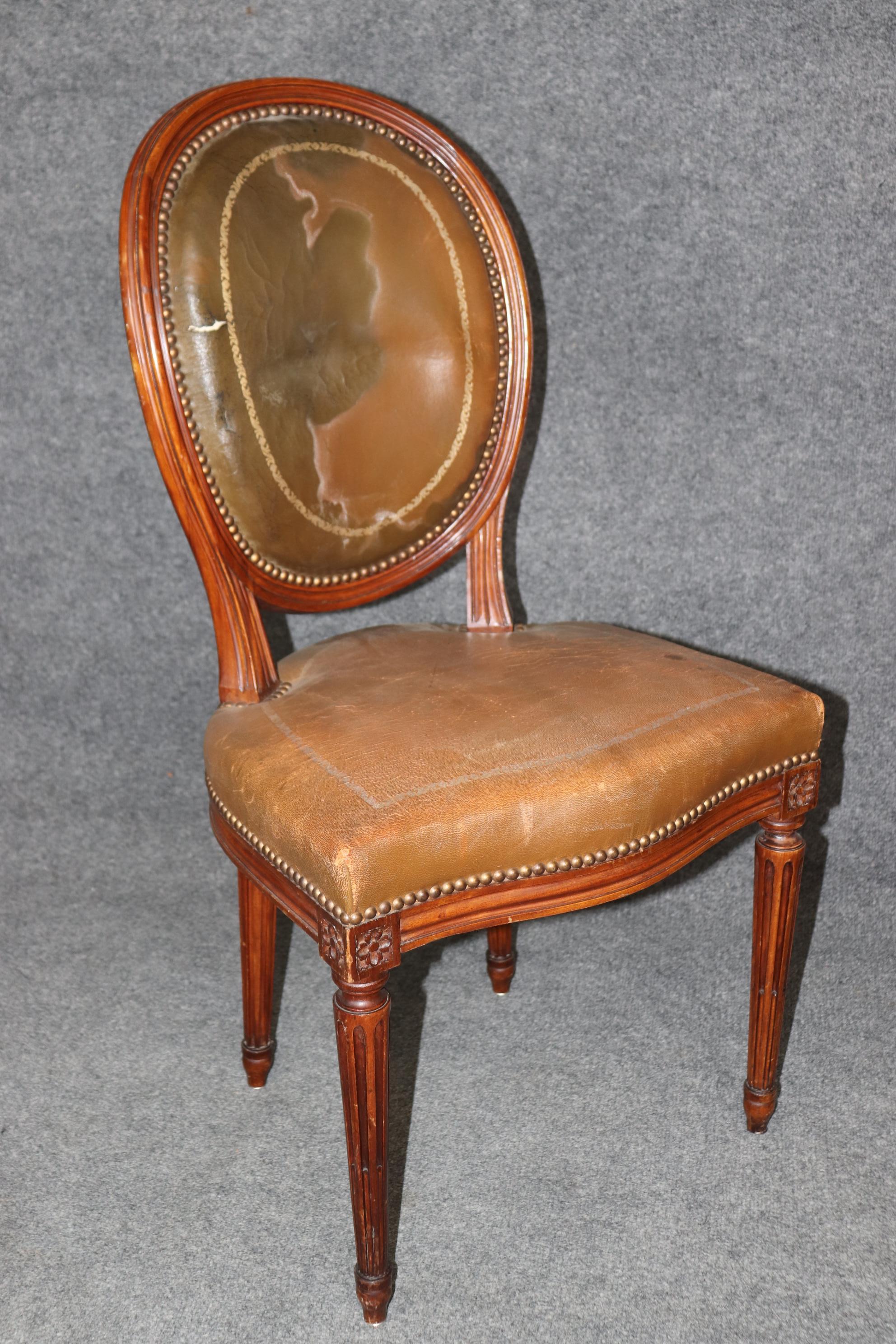 Rare Set of 8 Leather French Cameo Back Maison Jansen Style Dining Chairs For Sale 3