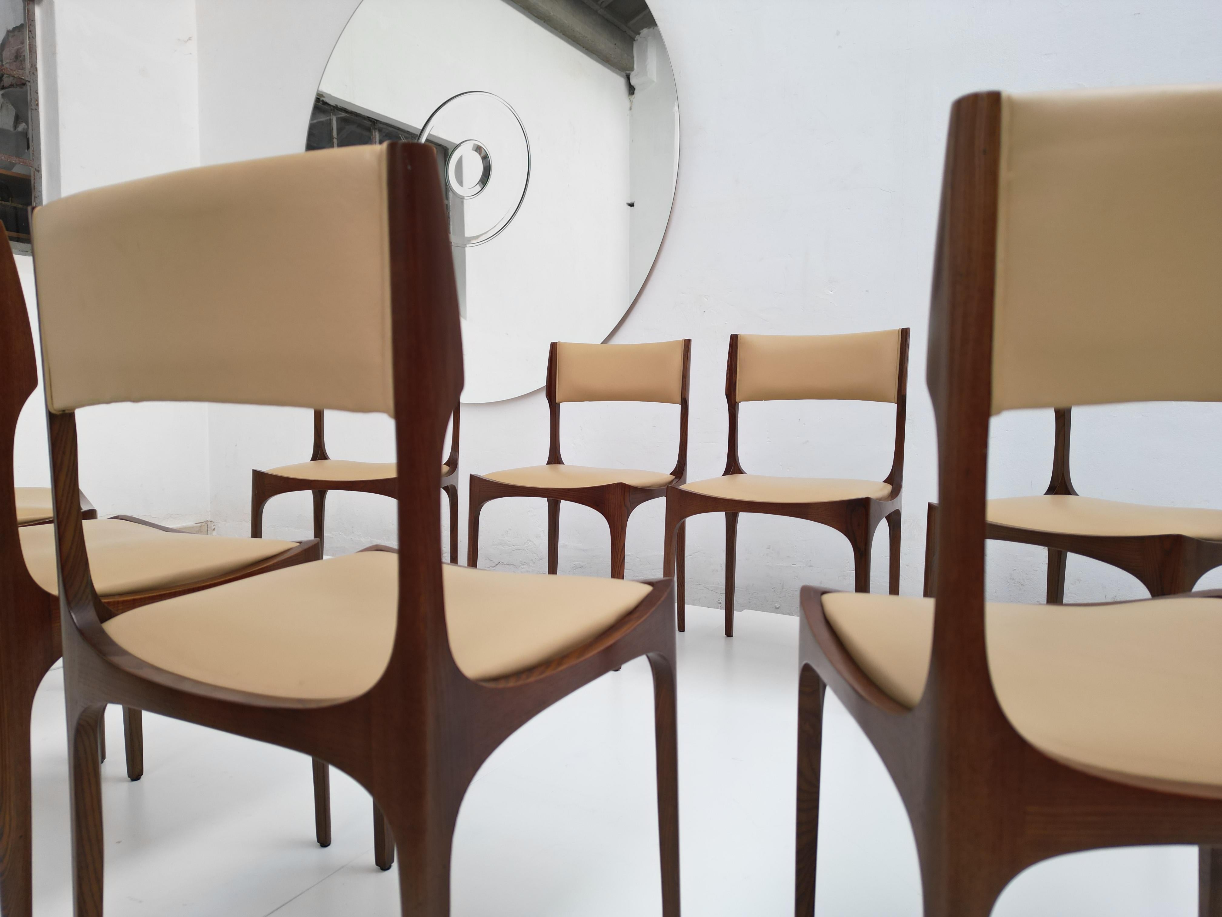 Rare Set of 8 Leather Giuseppe Gibelli 'Elisabetta' Chairs, Sormani, Italy, 1962 7