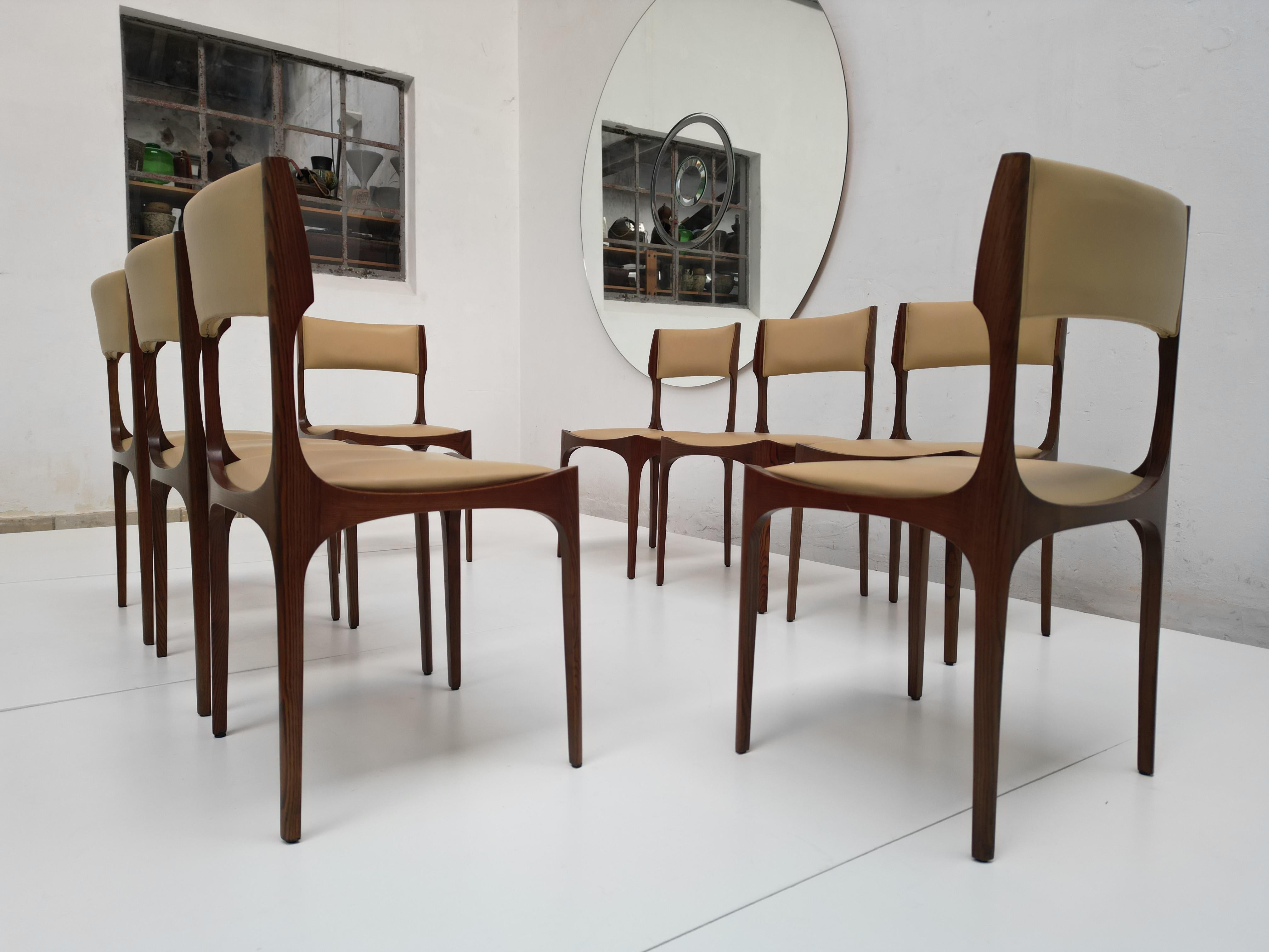Rare Set of 8 Leather Giuseppe Gibelli 'Elisabetta' Chairs, Sormani, Italy, 1962 8